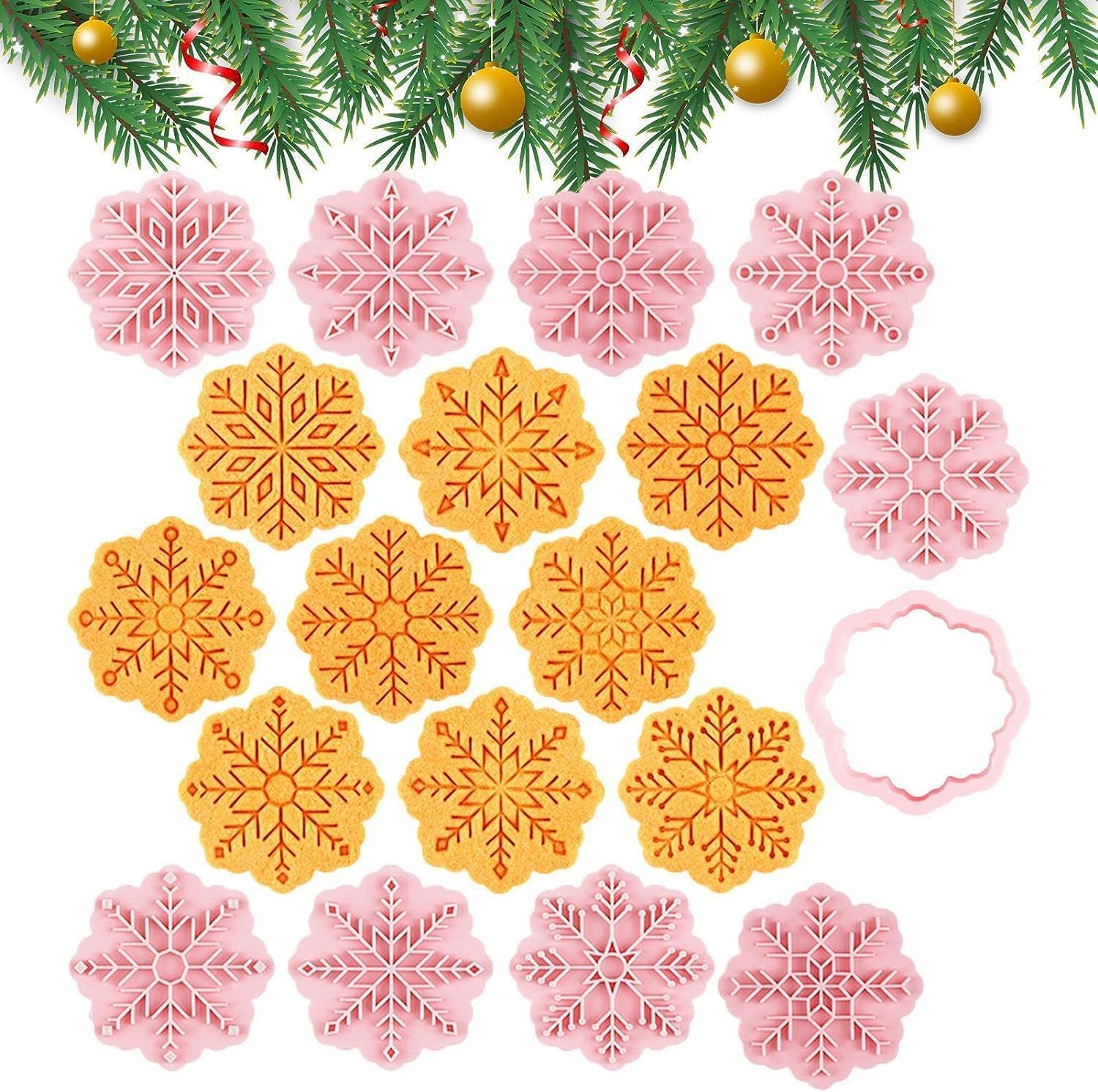 Christmas Pastry Stamper - Snowflake Thanksgiving Christmas Pastry Stamp for Biscuit Cookie,Embossing Cutters for Fondant Biscuit Baking Molds image number 2