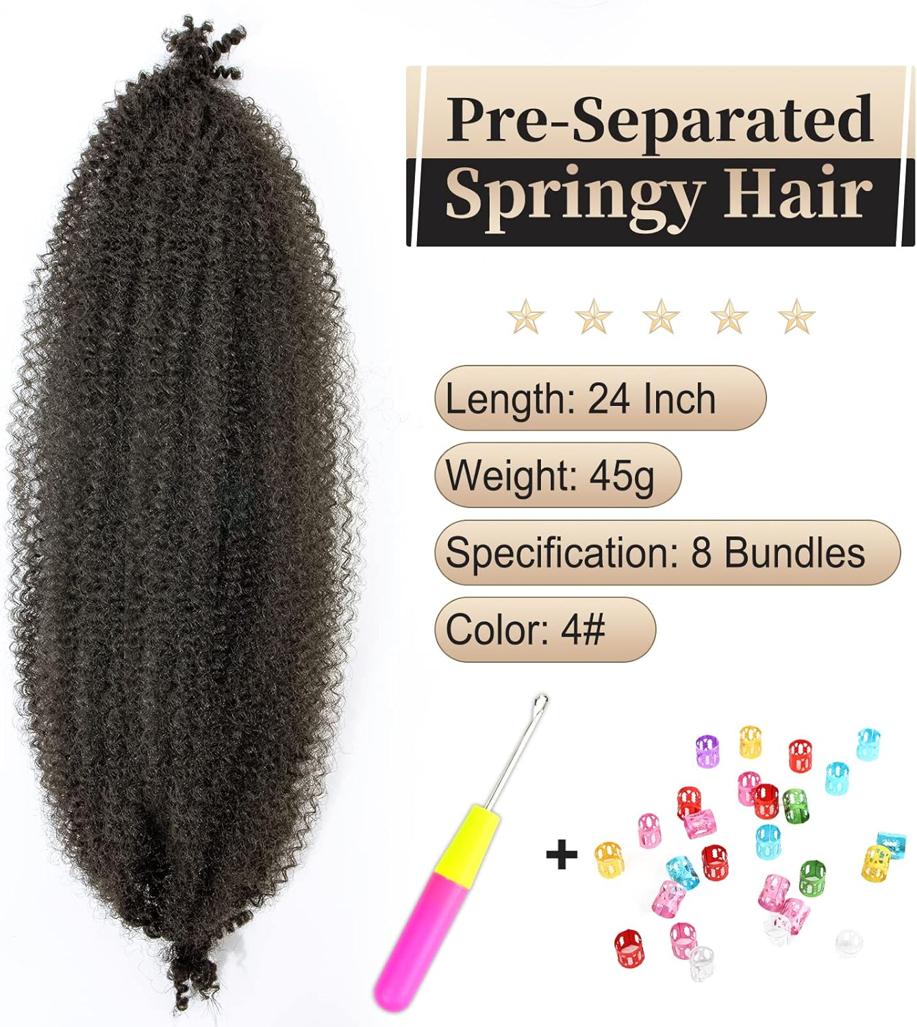 24 Inches, 8 Packs Pre-Separated Springy Afro Twist Hair, Synthetic Marley Crochet Braiding for Distressed Soft Locs Extension for Black Women (24 Inches, 4#) image number 4