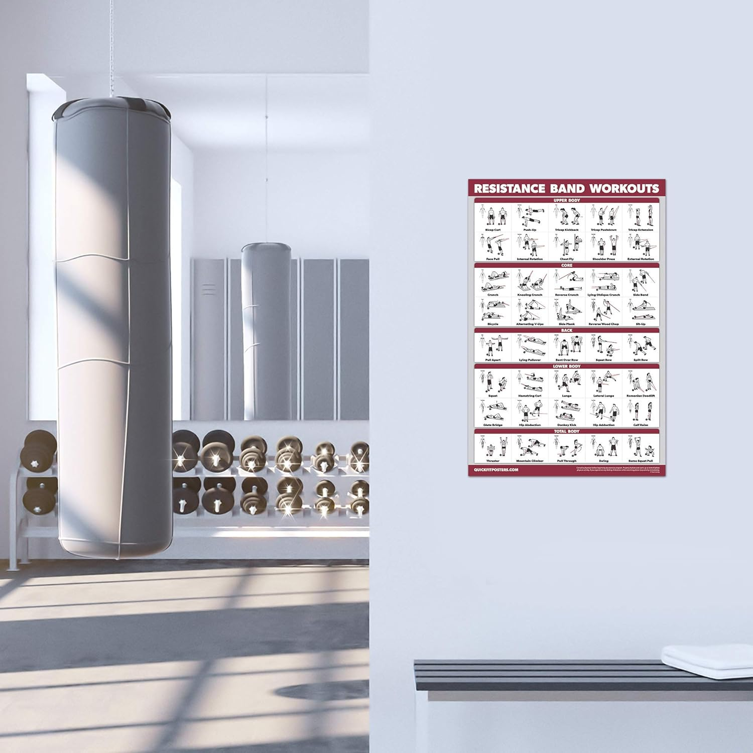 Quickfit Resistance Bands Workout Exercise Poster - Resistance Tubes Fitness Routine Chart (Laminated, 18" X 27") image number 4