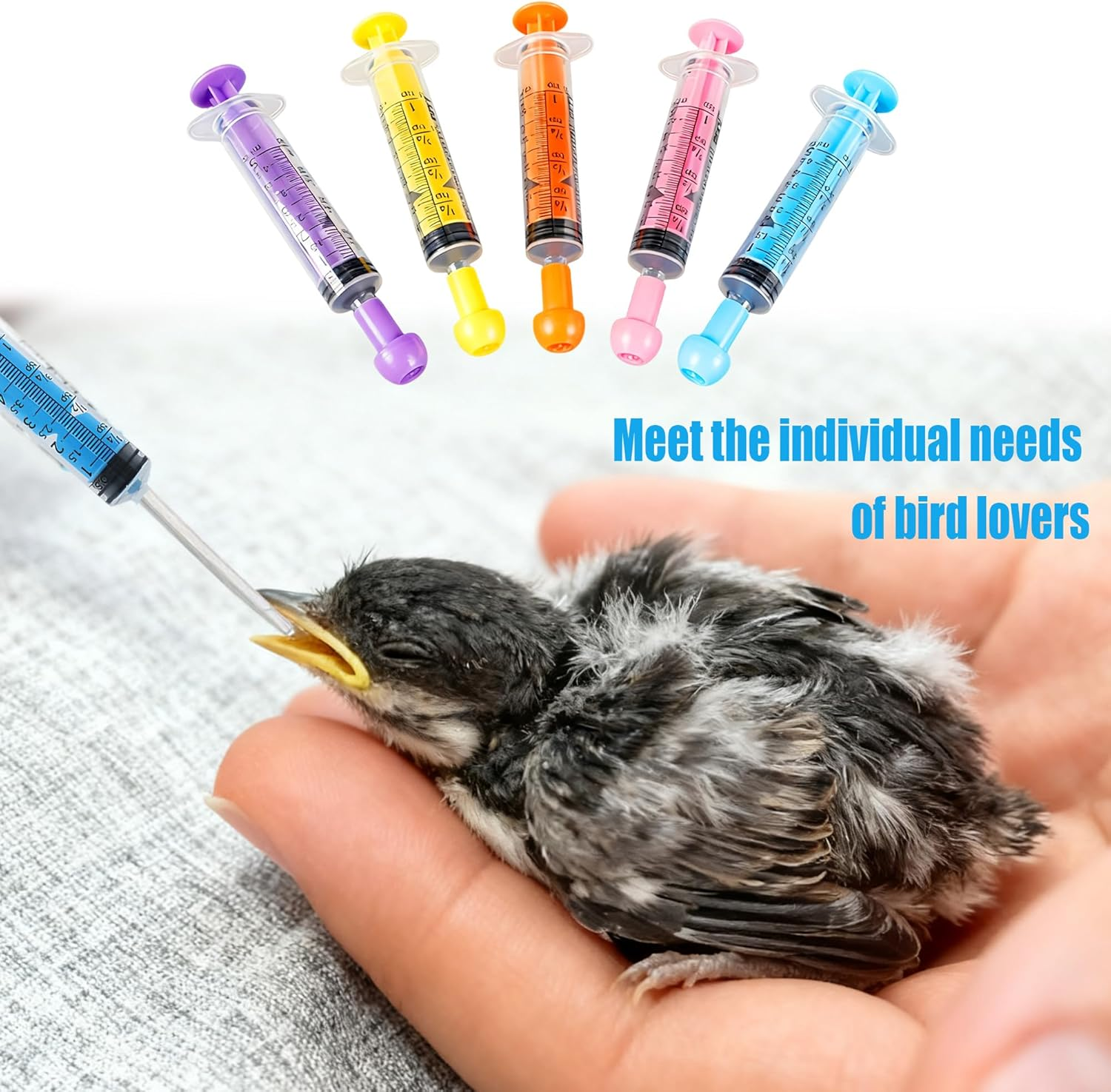 LONGHAO 5 Pieces 5 Ml Coloured Syringe with 10 Pieces Hose Set, Young Birds Feeding Syringe with Hose, Hand Feeding Tool for Parrots, Feeder Food, Pigeon Accessories (5 Colours, 5 Ml + 12 Cm) image number 2