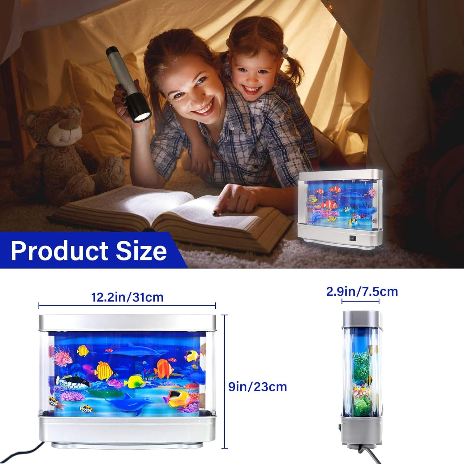 TOGETDREAM Artificial Tropical Fish Aquarium Decorative Lamp Artificial Fish Tanks with Moving Fish Fake Sensory Ocean Mini Fish Tank Decoration Ornaments Virtual Charming Fantastic Lamps Night Light