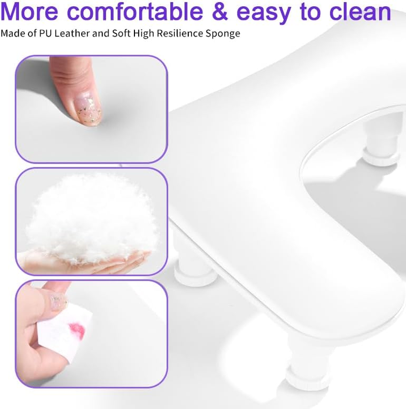 REASOR Adjustable Height Arm Rest for Nails,15&deg; Tilted Design, PU Leather Memory Foam Cushion, Ideal for Nail Technicians and Nail Care, Large Bottom Space, Fits 90% of Nail Dryers, Portable and Easy to Store image number 3