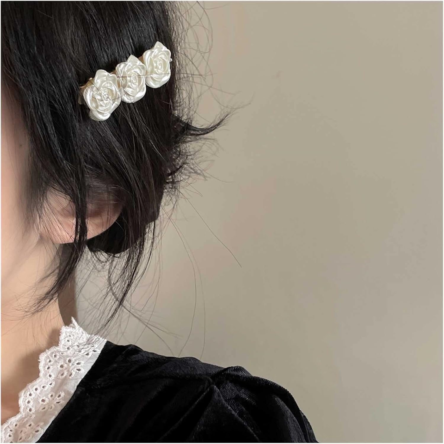 Yheakne Boho Flower Hair Clip Camellia Hair Clip Silver Flower Barrette Elegant Head Clip Headpiece Decorative Hair Accessories for Women and Girls Headwear