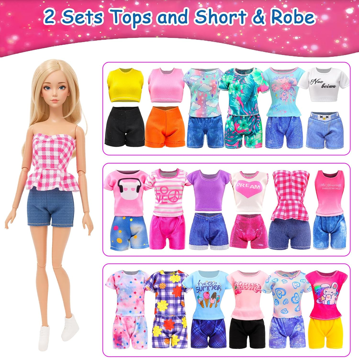 Barwa 10 Sets Doll Clothes Hooded Sports Suit, Casual Outfits, Tops and Pants, Pajamas for 11.5 Inch Girls Dolls image number 5