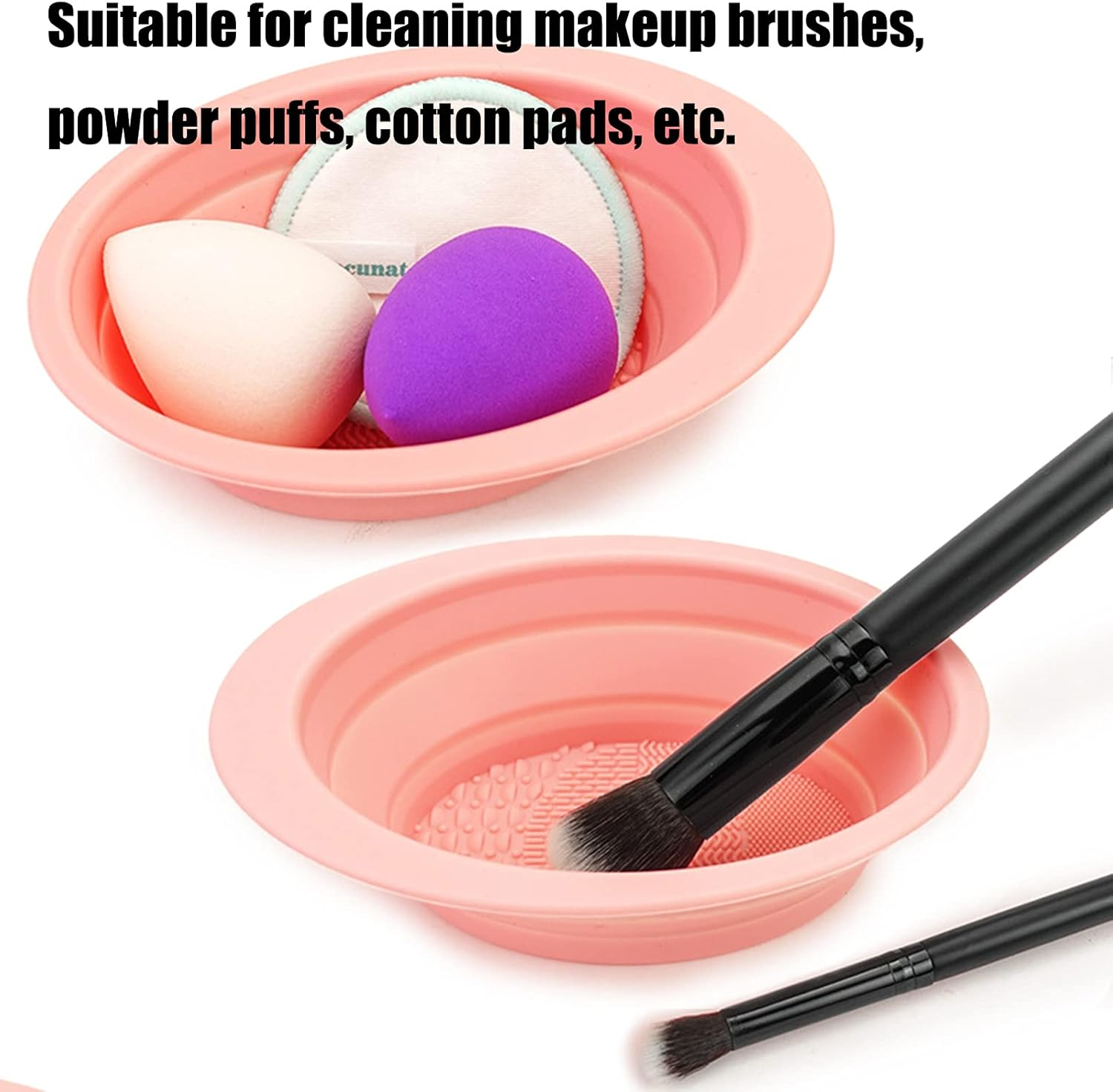 (Pink) - Makeup Brush Cleaning Mat, Silicone Makeup Brush Scrubber, Cosmetic Brush Cleaner, Brush Cleaning Pad, Foldable Makeup Brush Cleaning Bowl Suitable for Makeup Brush, Makeup Sponge, Powder Puff (Pink) image number 5