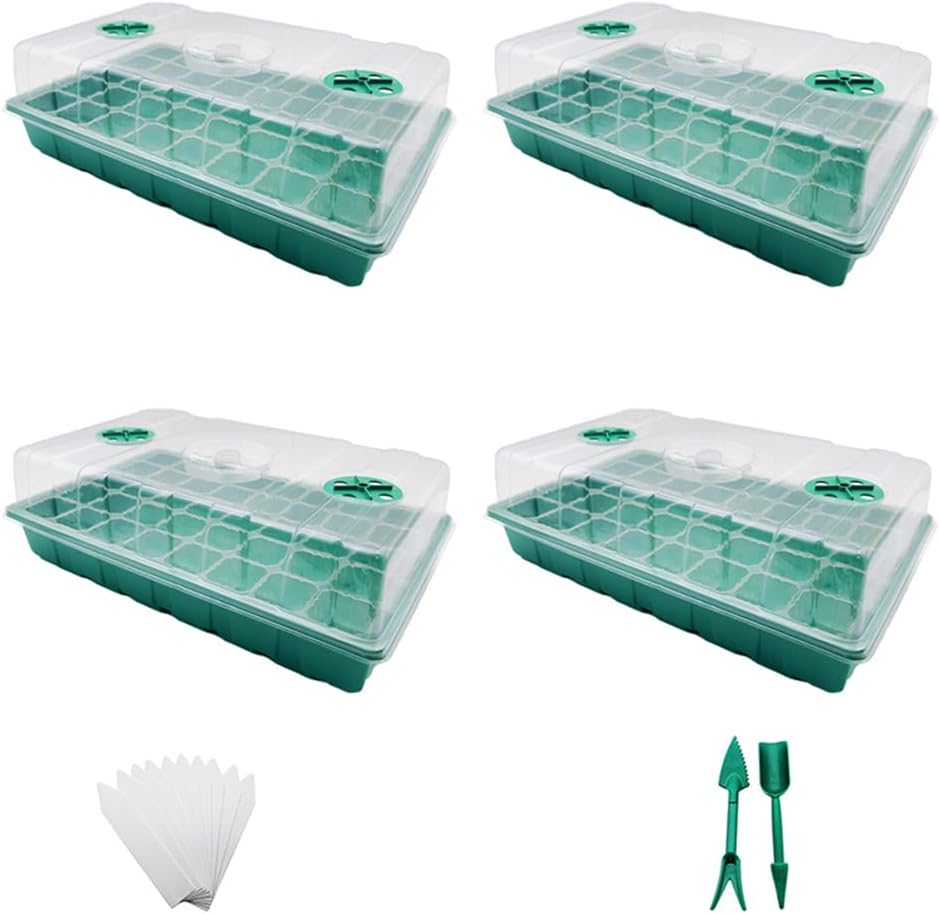 4 Pack Seed Starter Trays 160 Cells Plant Germination Tray with Adjustable Dome Lid, Seedling Starter Growing Tray Mini Propagator Greenhouse Plant Growing Trays with Tools image number 5