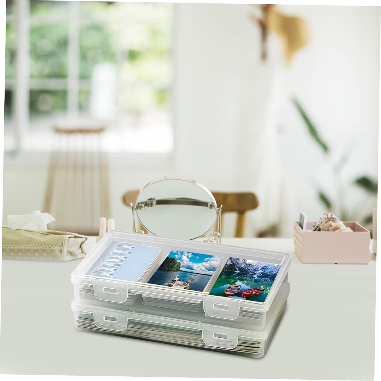 2Pcs Stackable Storage Box Plastic Cards Case Lid for Photo Organizer Cases for Craft Storage Containers and Pictures Holder