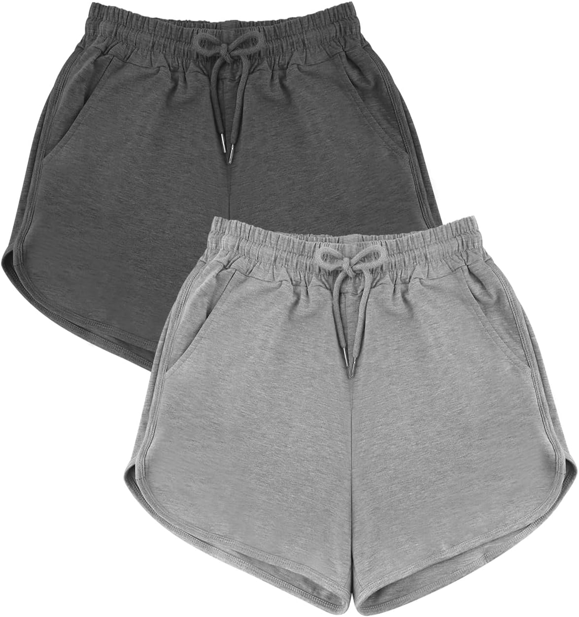 Rolcoassuns 2 Pack Womens Running Shorts Jogger Casual Cotton Sweat Shorts Comfy Lounge Bermuda Hiking Sports Athletic Tracksuit Bottoms with Pockets