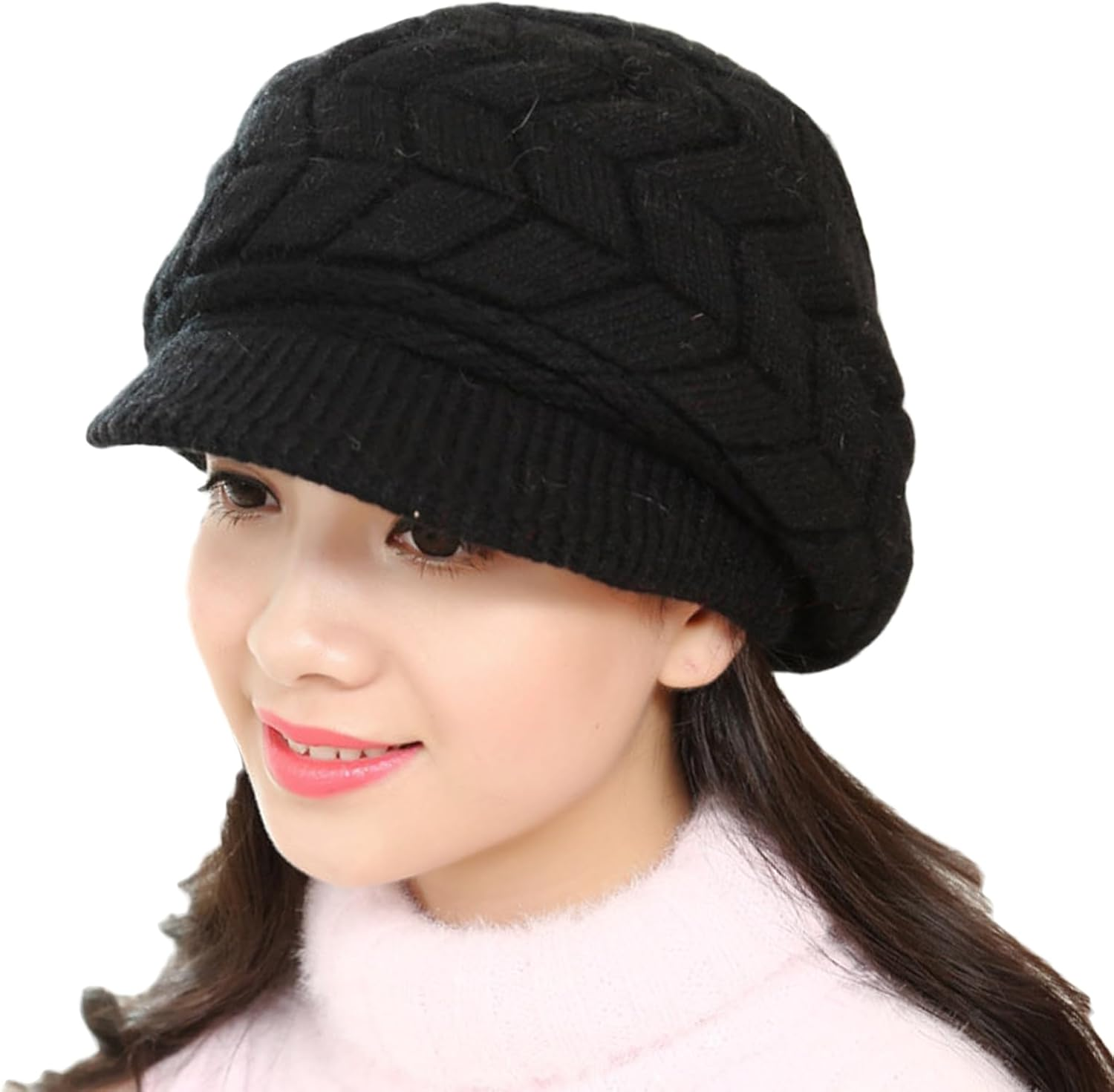 AWOCAN Women Winter Warm Knit Hat Cold Weather Slouchy Beanie Cap Fluff Snow Ski Cap