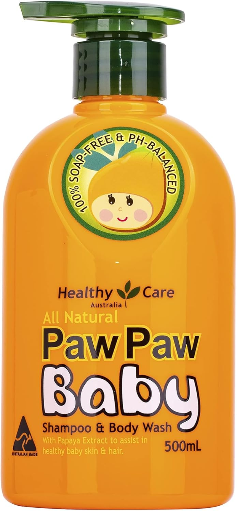 Healthy Care Natural Paw Paw Baby Shampoo & Body Wash - Organic Shampoo for Soft, Healthy Skin & Hair - All Natural Ingredients - 500 Ml