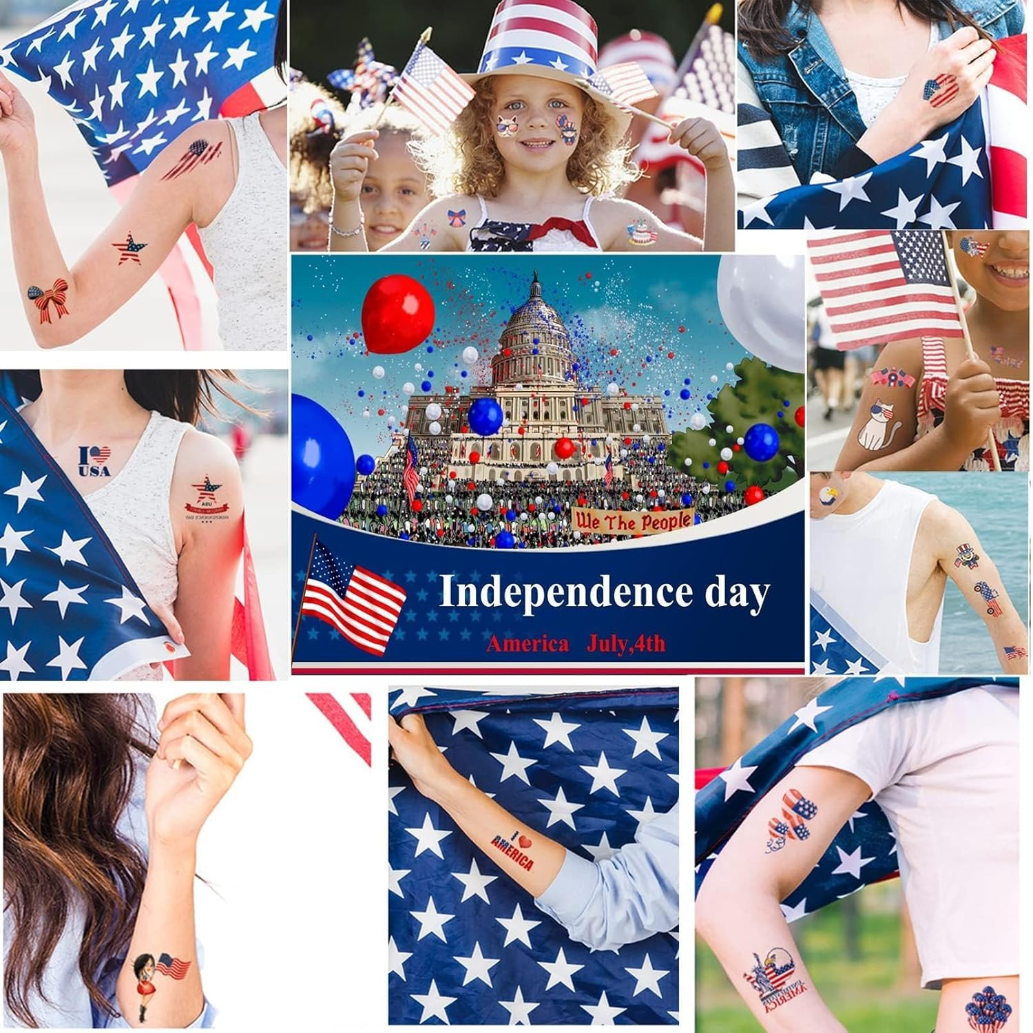 Aresvns Independence Day Temporary Tattoo, USA Flag Sleeve Tattoo, Red White and Blue Party Supplies, 4Th of July, Memorial Day, Labor Day Decorations Tattoos Patriotic Tattoos image number 3