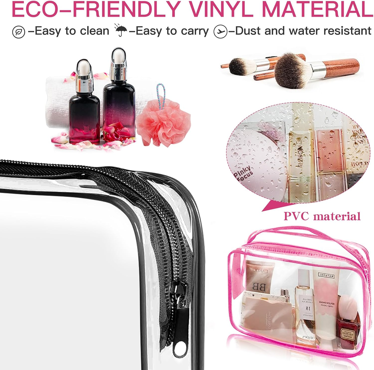 ZHOOGE 6 Pack Clear Travel Toiletry Bag Clear Makeup Bag Cosmetic Toiletry Bag - TSA Approved Clear Makeup Organizer for Travel, Quart Size Bag Carry on Airport Airline Compliant Bag, Multicolor, - Multicolor image number 6