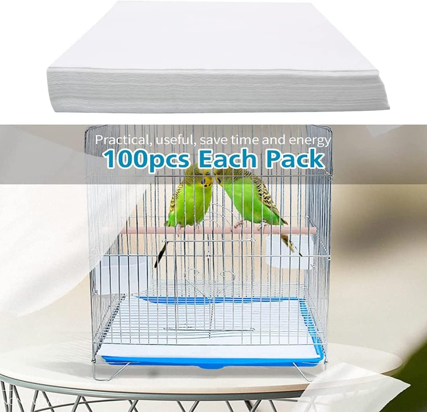 Gigicloud 100 Pieces Bird Cage Liner Paper, Disposable Bird Cage Paper Liners Precut Absorbent Fecal Tray Cages Cushion Pad Mat Cuttable Pet Animal Cages Cushion for Bird Parrot, 10.5'' X 8''