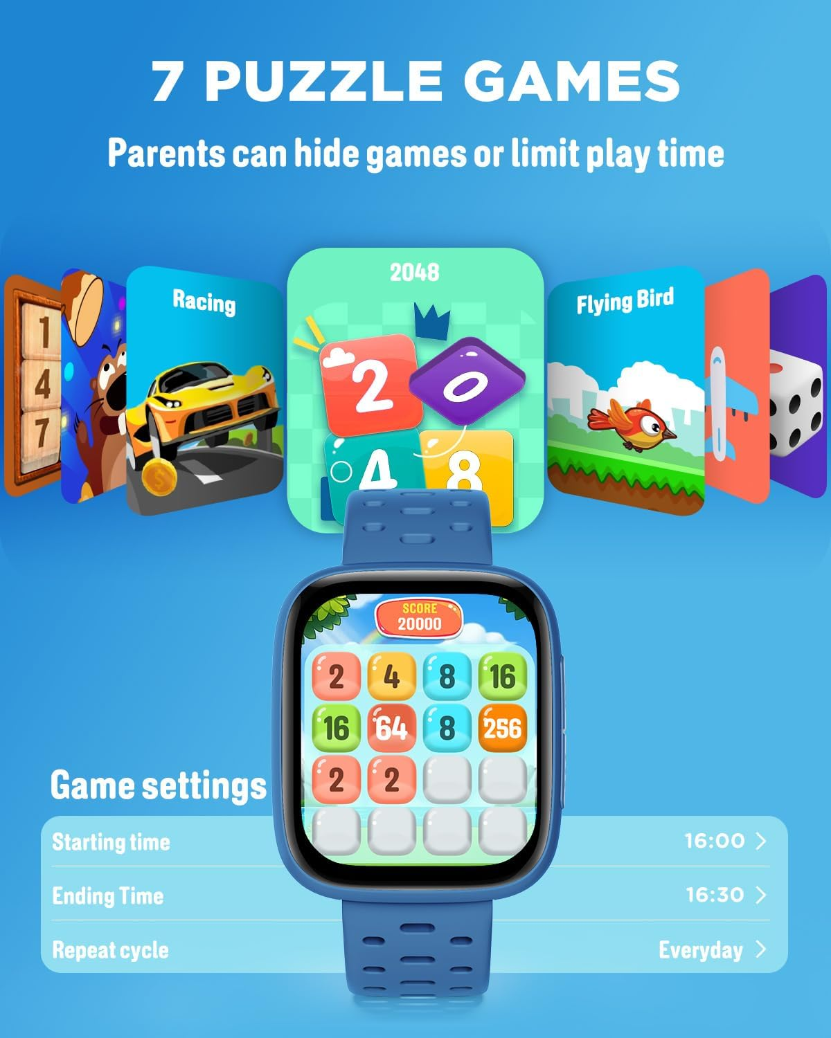 BIGGERFIVE Kids Watch No Phone Needed, 1.8" Amoled Smart Fitness Watch Pedometer, Sleep Tracker, 30M Waterproof, Step Counter, Puzzle Games, 100+ Dials, Gifts for Boys Girls 5-16, Blue image number 3