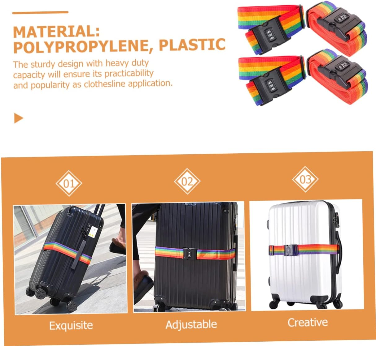 WATIIFUFU 4Pcs Adjustable Luggage Straps for Suitcases Tie down Cam Straps for Travel Duffel Bag Rainbow Colors image number 1