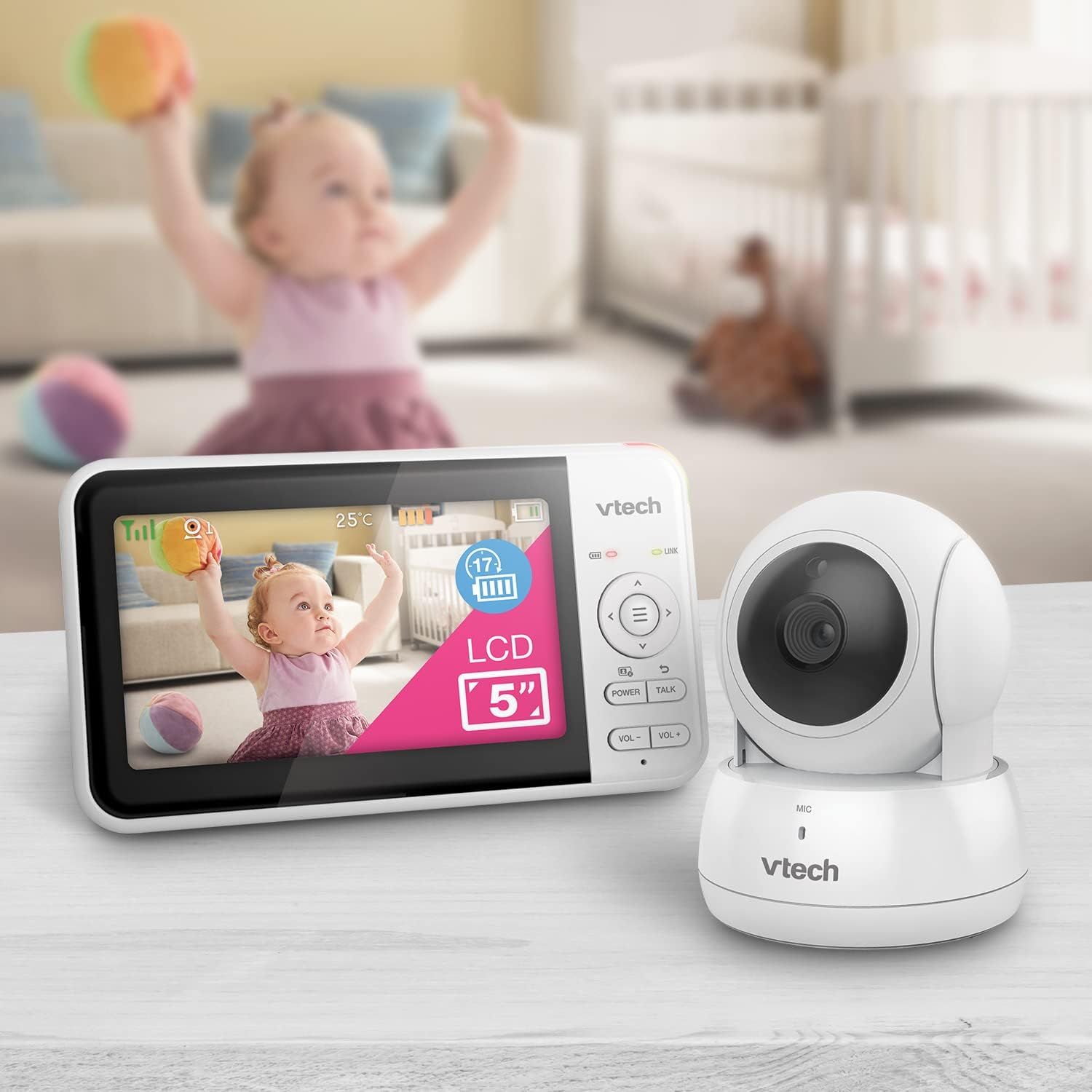 Vtech BM5550AU 5" 2-Camera Full Colour Pan & Tilt Video Baby Monitor with 2-Way Talk, Soothing Sounds, Room Temperature Monitor, up to 17 Hours Battery Life image number 1