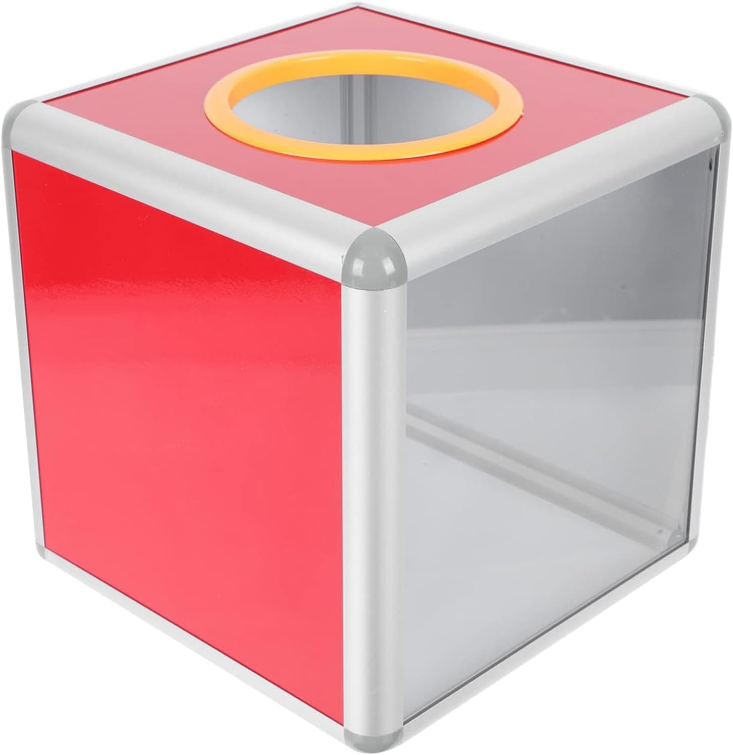 Lucky Draw Box Donation Ballot Box, Aluminum Alloy Props Transparent Ticket Holder, Square Raffle Ball Game Box Fundraising Cubic Storage Container, Clear Suggestion Comment Vote Tip Jar image number 2