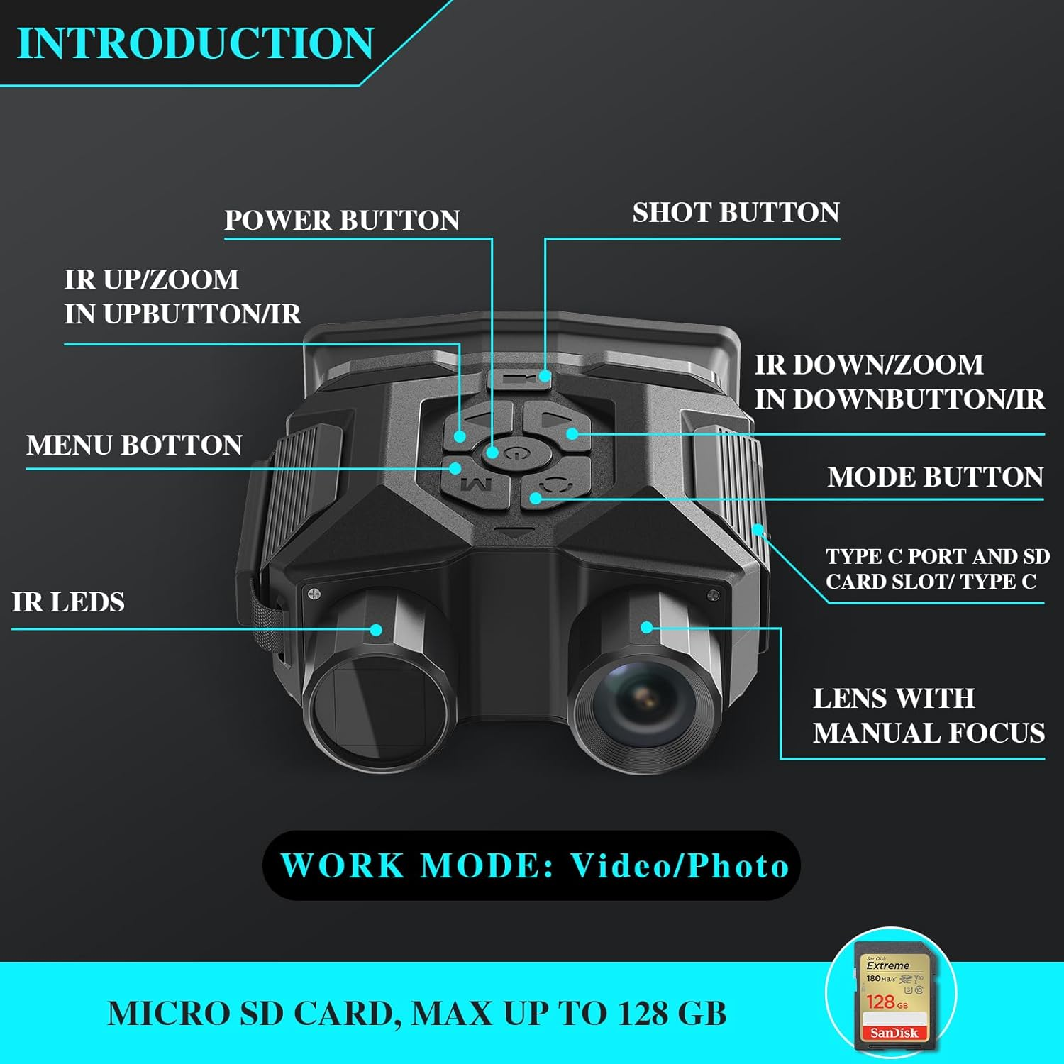 DNV4000 Night Vision Goggles - 4K Night Vision Binoculars with 8X Digital Zoom, 7 IR, 5000Mah Rechargeable, 3''Large Screen, 400M Night Vision Distance for Camping & Outdoor Adventures & Security Use