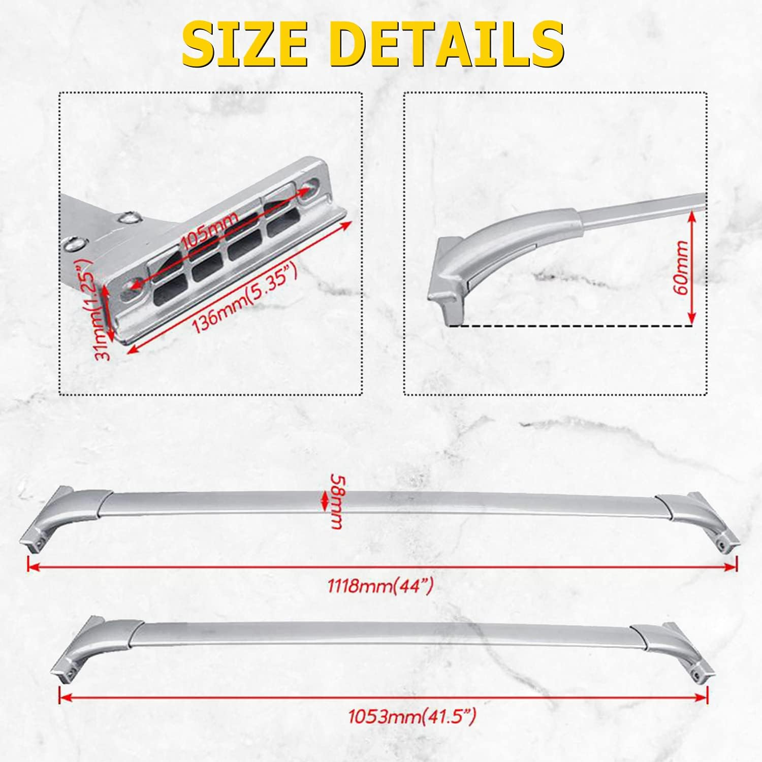 AUXMART Roof Rack Cross Bars 150LBS Silver Rooftop Luggage Racks, for Nissan Pathfinder 2013-2021 & Pathfinder Hybrid 2014 Camping Snowboard Canoe Gear Fishing Pole Bike, Aluminum Cargo Carrier Bars image number 1