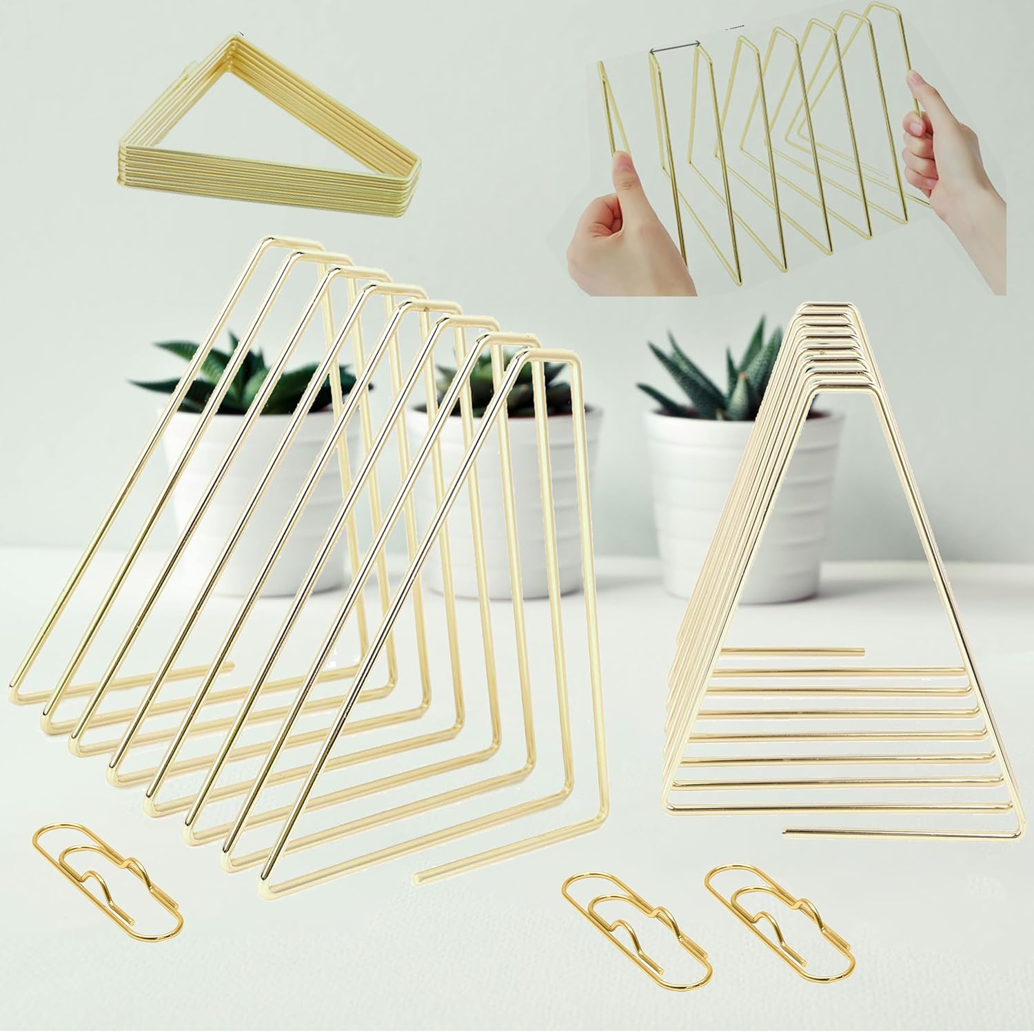 FEIQIAO Adjustable Telescopic Triangle Record Shelf Bookshelf, Wire Folder Organizer Sorter, Decorative Desktop Book Organizer Magazine Rack (Gold, 7 Grid) image number 4