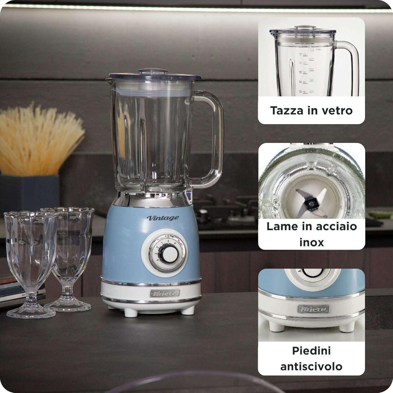 Ariete Vintage Series Glass Blender 1000W - Blue image number 4