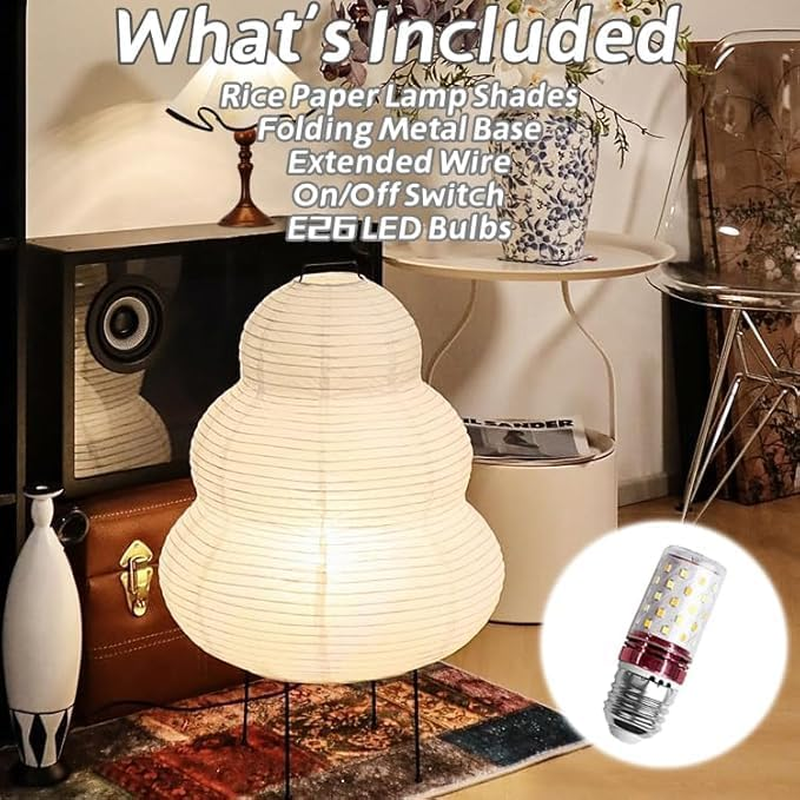 KSUCTE Noguchi Style Akari Floor Lamp &ndash; Handmade Rice Paper Lantern | Snowman Shape, Cozy Ambient Lighting for Living Room, Bedroom, or Office image number 3