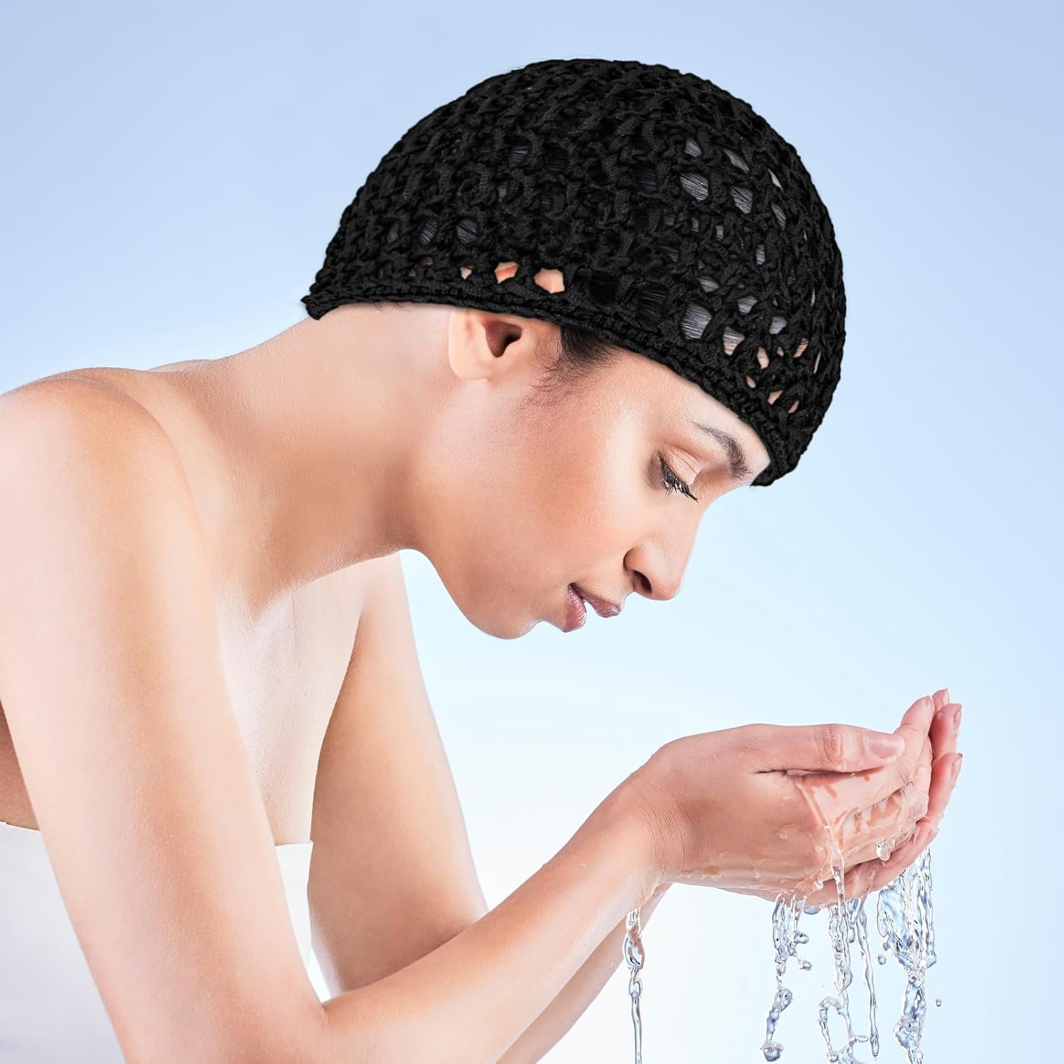 KFHENSOMR Mesh Crochet Hair Net Wrap Cap for Women Black Hair Mesh Hairs Wraps for Black Women Thick Short Rayon Knit Snood Hat Woman Hairnet Snoods Cover Ornament for Sleeping image number 5