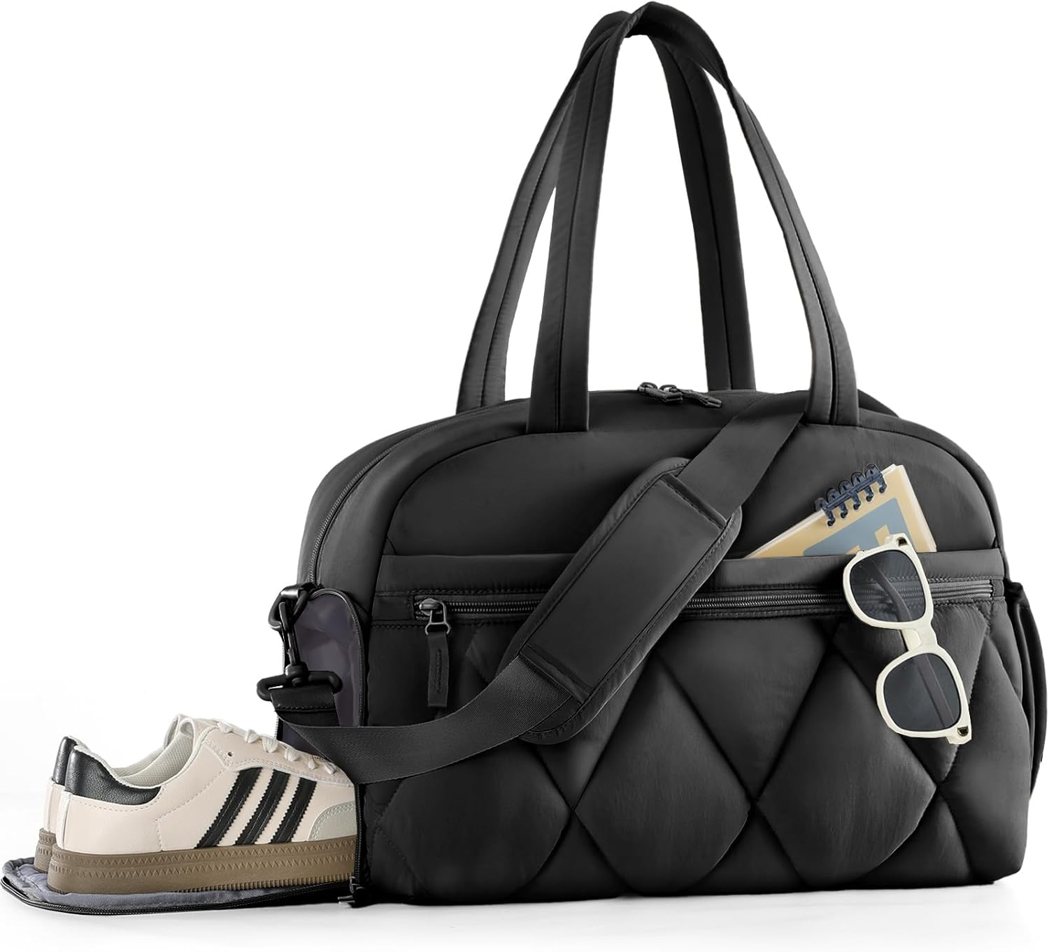 Lekespring Gym Bag for Women, Puffer Travel Duffle Bag with Shoes Compartment & Wet Pocket, Carry on Tote Bag for Weekender, Overnight, Sport, Green, Medium, Lightweight