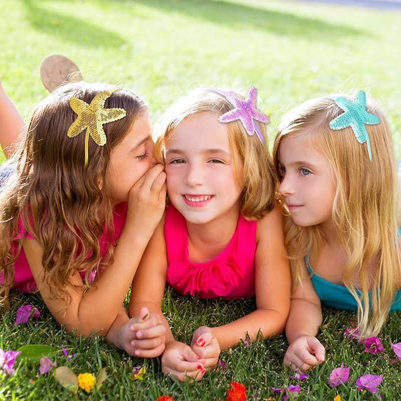 Qhflashbuy Pack of 8 Starfish Headbands for Girls, Mermaid Headbands, Girls Hair Bands, Colourful Glitter Hair Bands for Women, Girls, Daily Wear