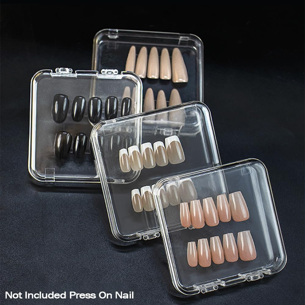 LUCKJUJU 12 Pcs 2.75" Press on Nail Storage Box Container False Nail Organizer Acrylic Display Case Packaging Box with Adhesive Double Sided Tape for Nail Art (Not Included Press on Nail)