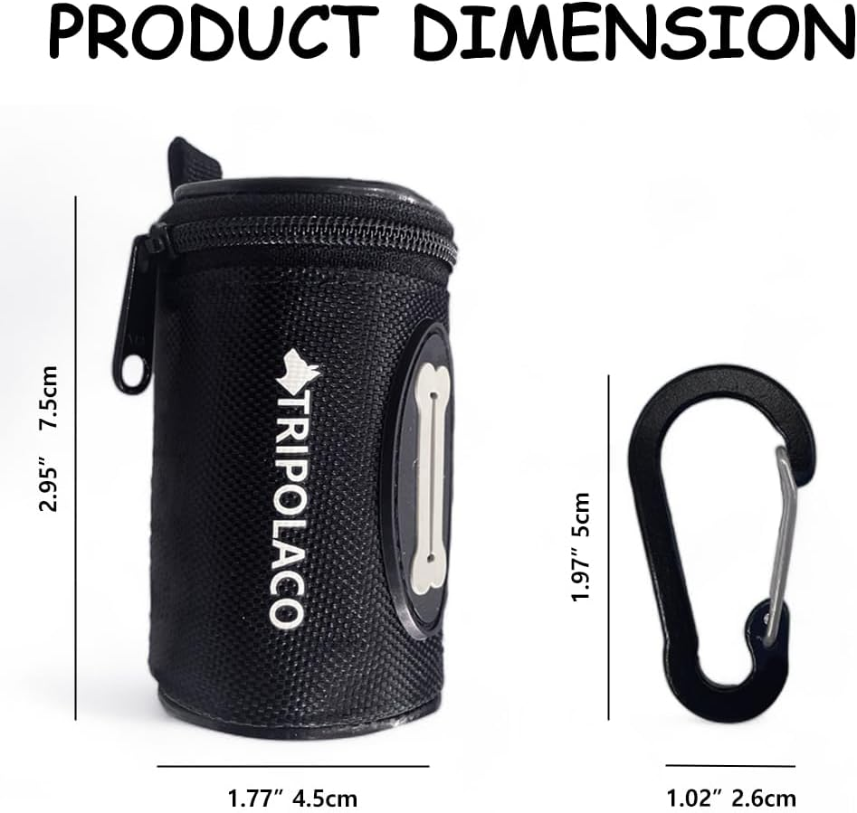 TRIPOLACO Dog Poop Bag Holder for Leash, Easy Release Doggie Poop Bag Dispenser, Fits Most Standard Poo Bags, Soft Fabric Dog Waste Bag Holder with Carabiner Clip, Compatible with All Leashes, Black image number 3