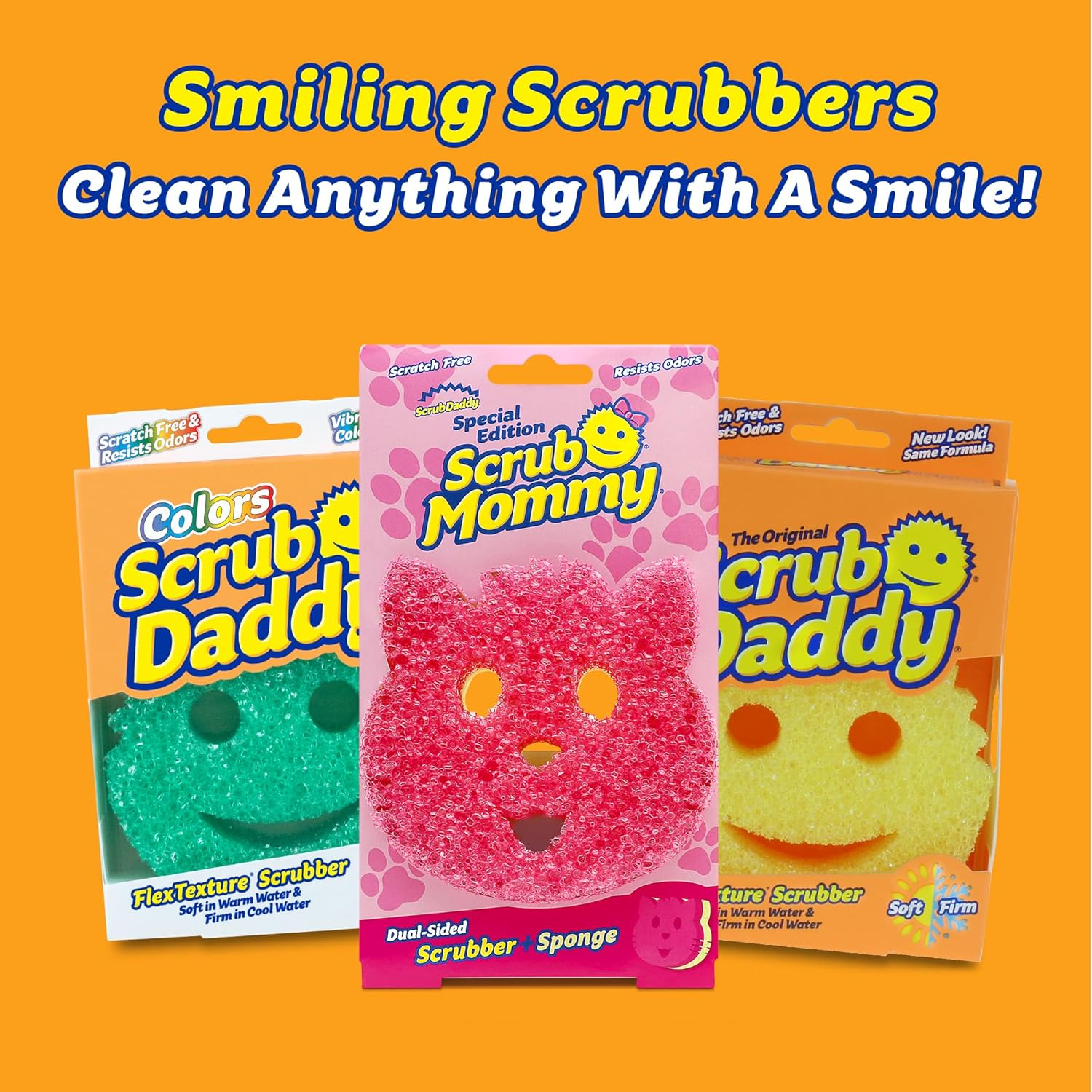 Scrub Mommy Aussie Shapes 3 Pack - Limited Edition Grey Koala, Yellow Quokka, Orange Kangaroo - One Side for Scrubbing, the Other for Mopping Up image number 6
