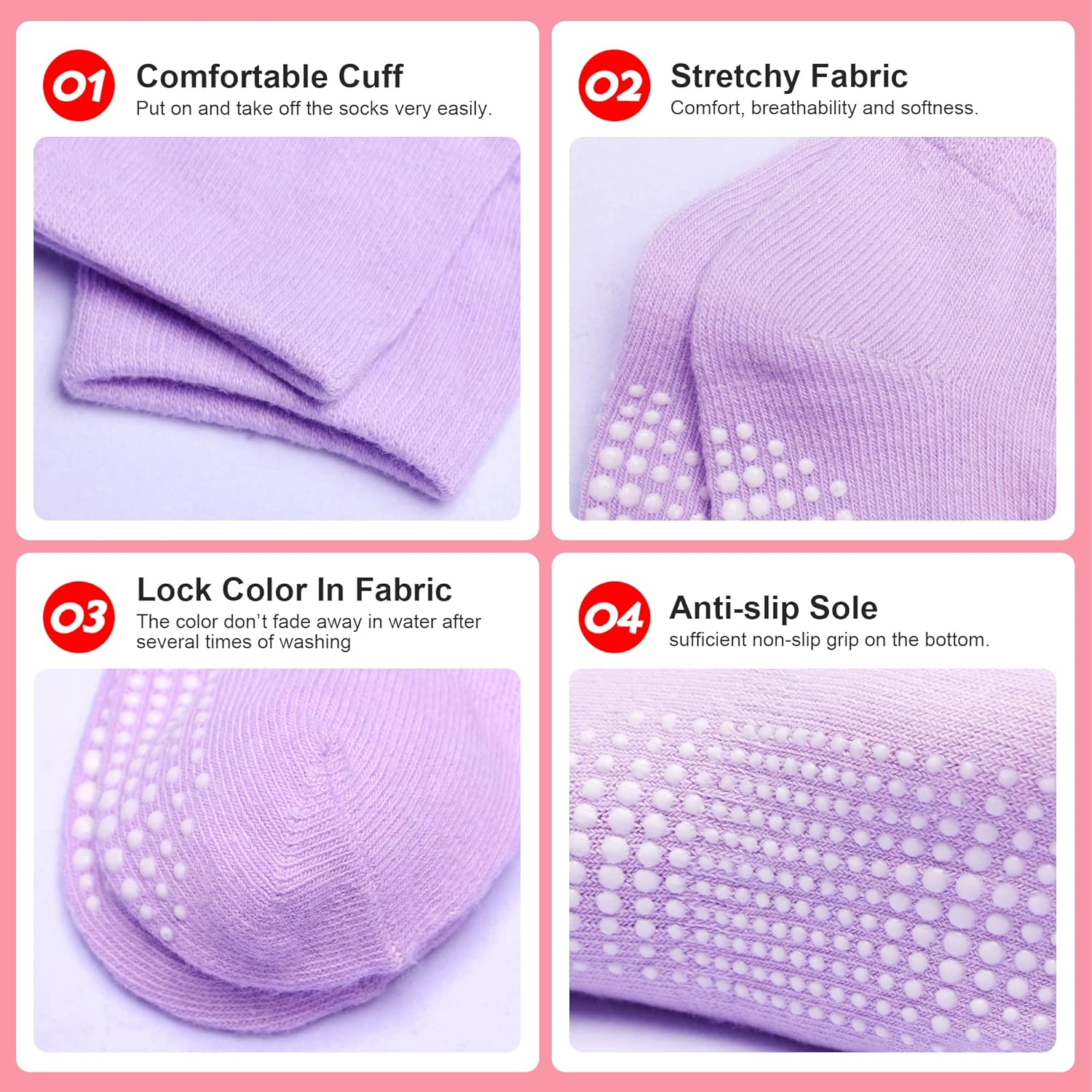 Hyzgb 12 Pack Non Slip Kids Toddler Baby Socks with Grips for 1-7 Years Boys Girls Cotton Crew Socks Multi Colors image number 2