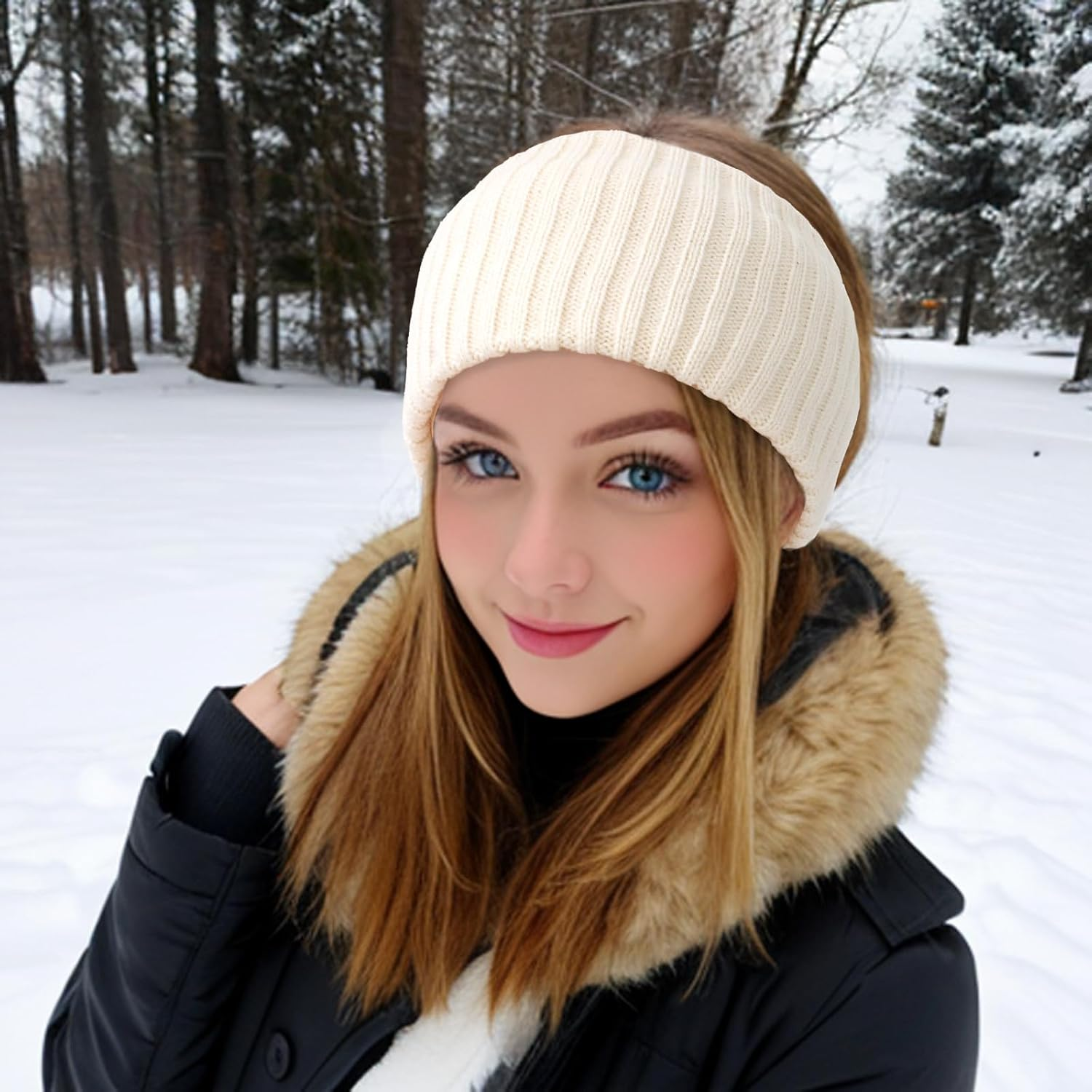 YISSION Winter Headbands for Women Non Slip Wide Headbands Thick Knit Head Bands Black White Headband Soft Ear Warmer Hairbands Hair Accessories for Women Girls image number 2