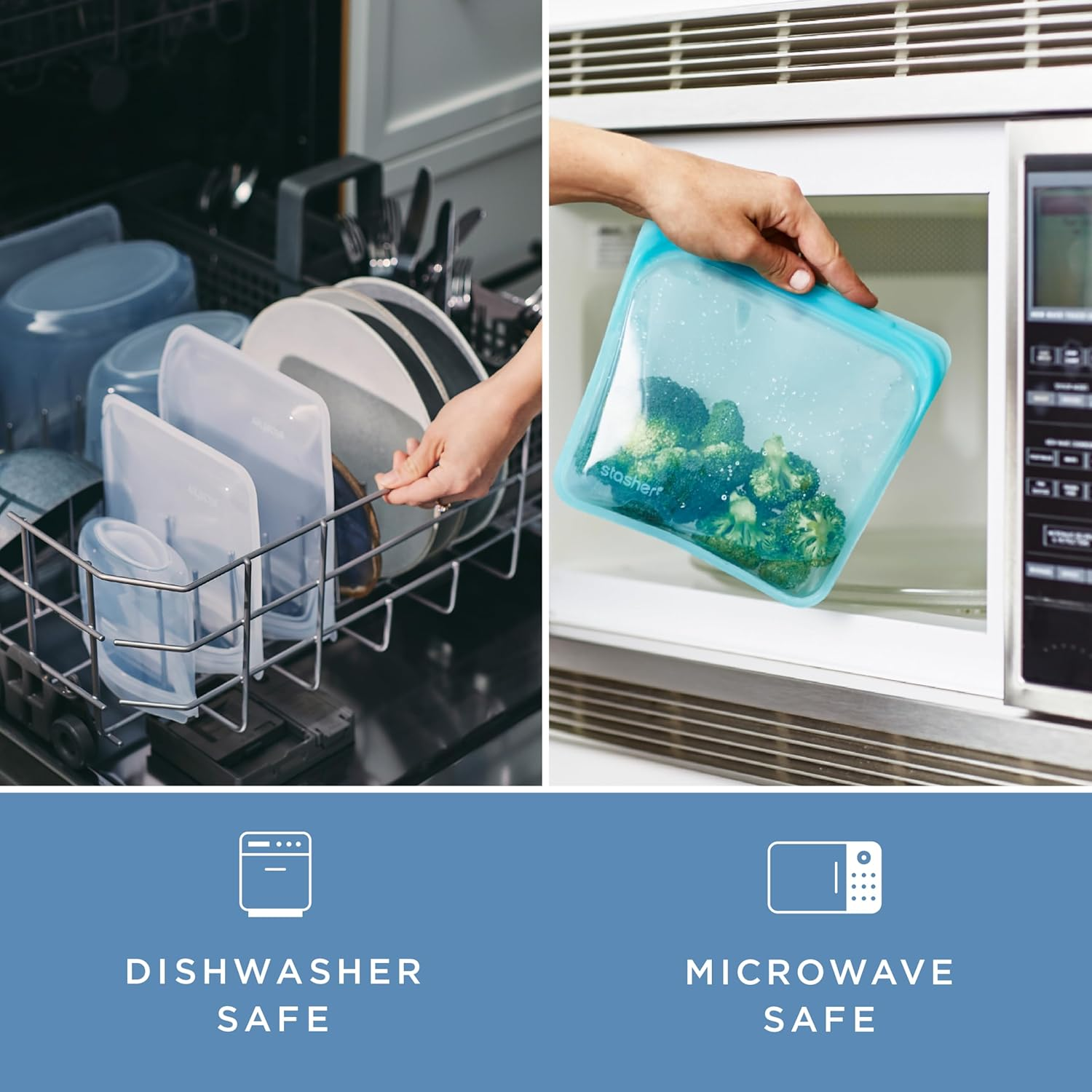 Stasher Premium Silicone Reusable Food Storage Bags, 6-Pack, Starter Kit, Clear | Multi-Use Food Storage Bags, Lunch Bag, Travel Containers | BPA Free, Leak-Free, Dishwasher-Safe, Eco-Friendly image number 2