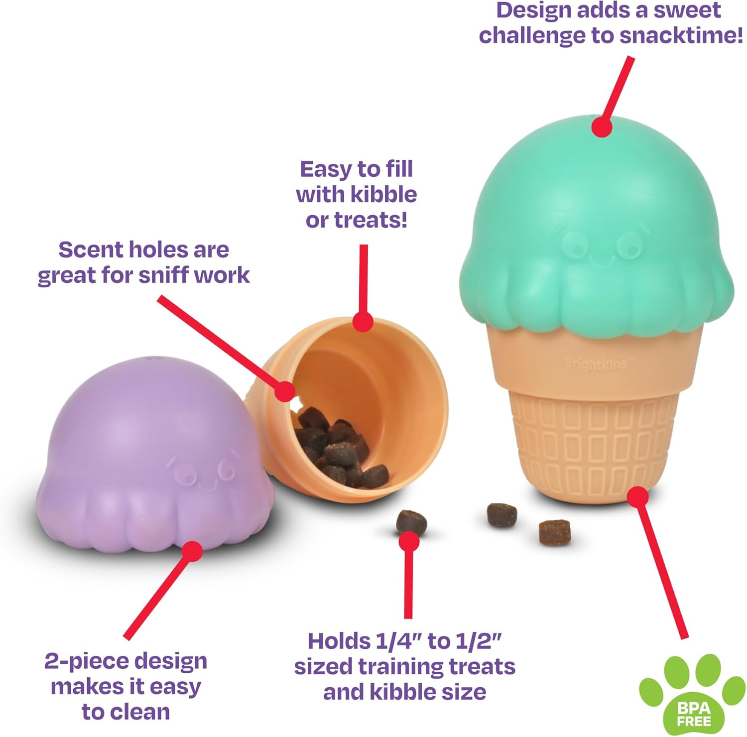 Brightkins Small Ice Cream Cone Treat Dispenser - Dog Toys, Treat Dispenser for Dogs image number 1