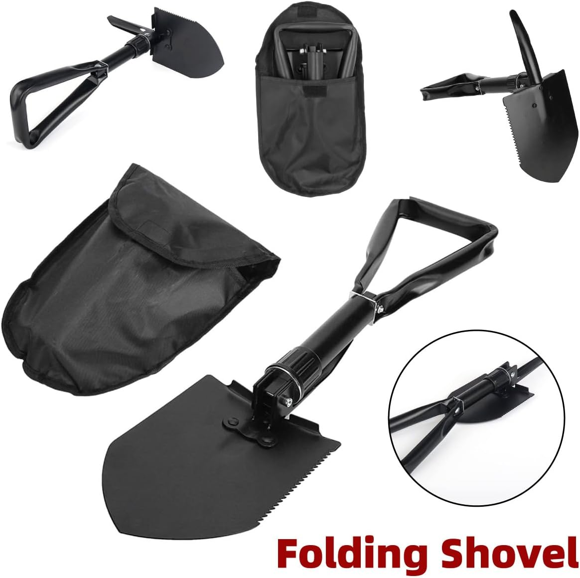 AIMALL Multifunctional Folding Engineer Shovel with Pickaxe & Saw, 18.5In Carbon Steel Outdoor Survival Tool for Camping, Fishing, Gardening, Car Emergency Rescue Use image number 1