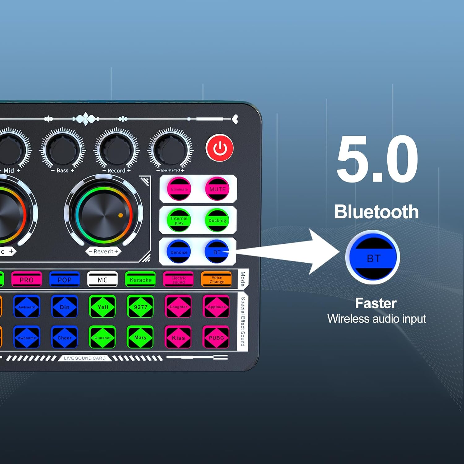 Bonkyo Professional Audio Mixer, F999 Live Sound Card with Dj Mixer for Streaming/Podcasting/Gaming, Professional Studio Equipment image number 5