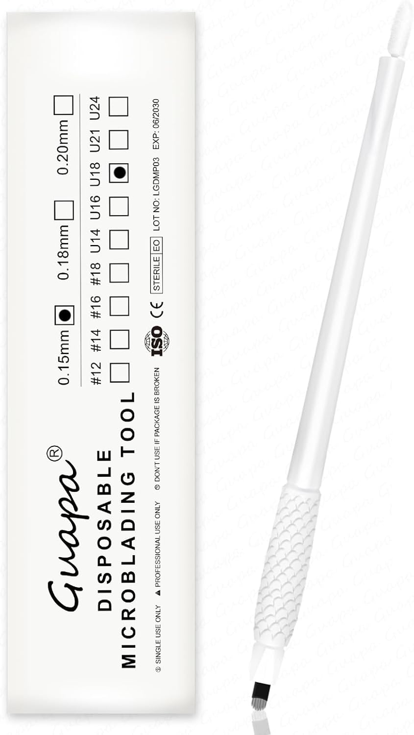 10 Pieces Disposable Eyebrow Pencil for Microblading - Manual Tattoo Tool with Nano Blade with Pigmented Sponge for Precise Eyebrow Modelling (10 Pieces, White, 18U, 0.15Mm #1) image number 2