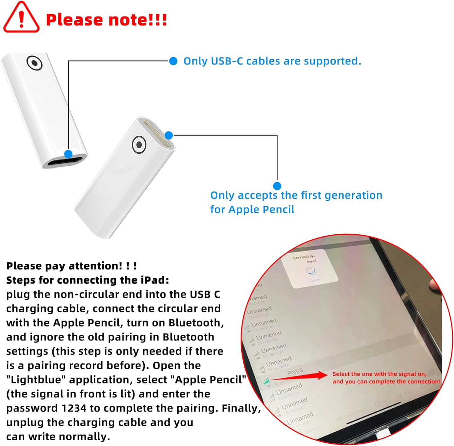 Lightning Female to USB C Female Connector for Pencil Charging Converter(2 Pack) for Ipad 1St Gen Generation Adapter Type C Cable Plug Accessories Pen Charger Adaptor for Apple MFI Certified image number 3