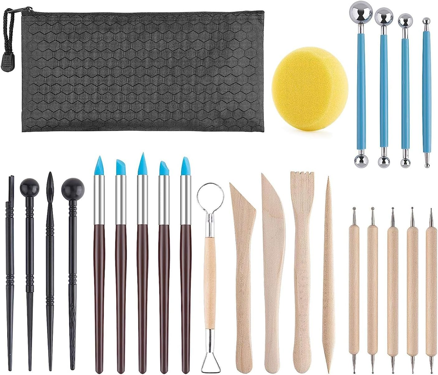 Mumoo Bear 25 PCS Clay Tools Kit Ceramics Sculpting Tools Kits, Air Dry Clay Tool Set for Adults, Kids, Pottery Craft, Baking, Carving, Drawing, Dotting, Molding, Modeling, Shaping image number 4