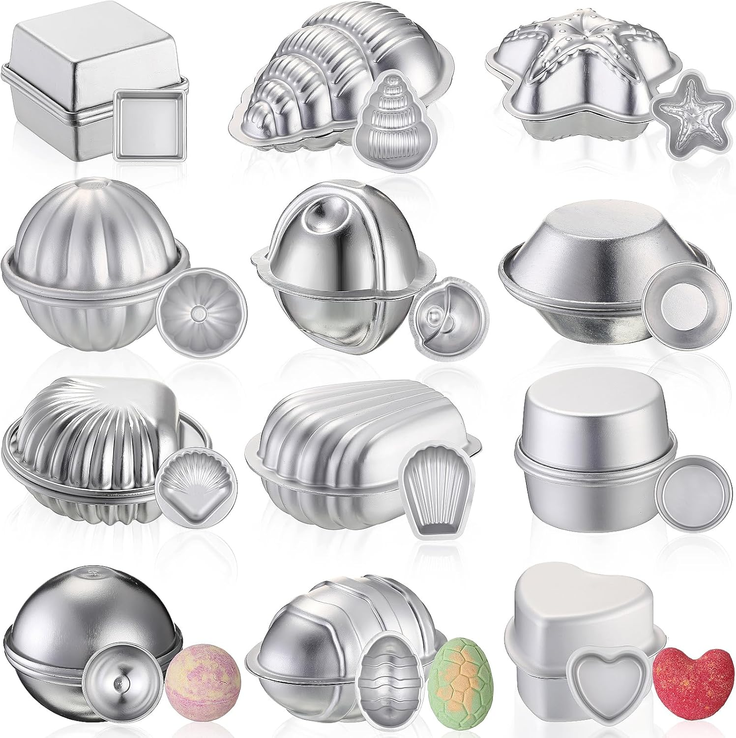 Nuogo 24 Pcs 12 Shapes Bath Bomb Molds Metal Bath Bomb Making for Crafts DIY Kit Candle Soap Making Molds Crafting Press Mould Handicrafts Supplies Gifts for Birthday image number 3
