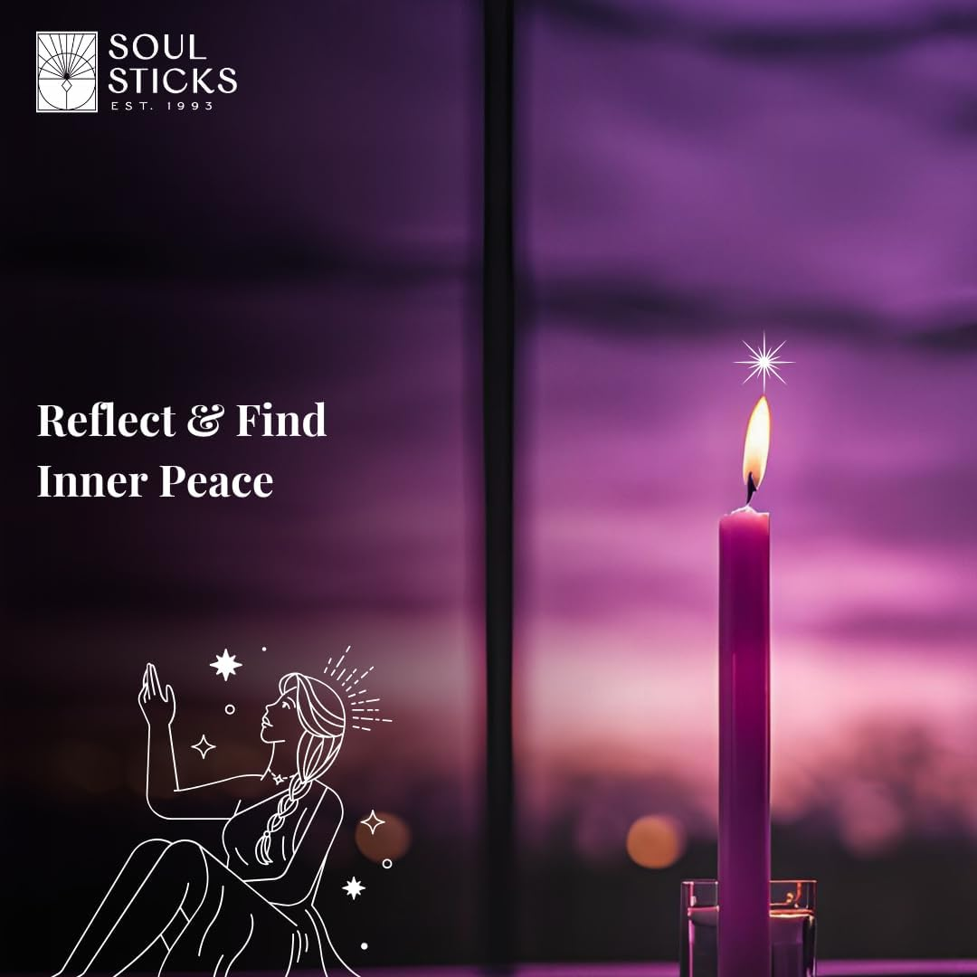 Soul Sticks Peace Magic Spell Chime Taper Candles 20 Pack - Ideal for Altar, Rituals, Ceremonies, Meditation Purple Candle for Witchcraft Supplies, Wiccan, Unscented Candles Clearance image number 3