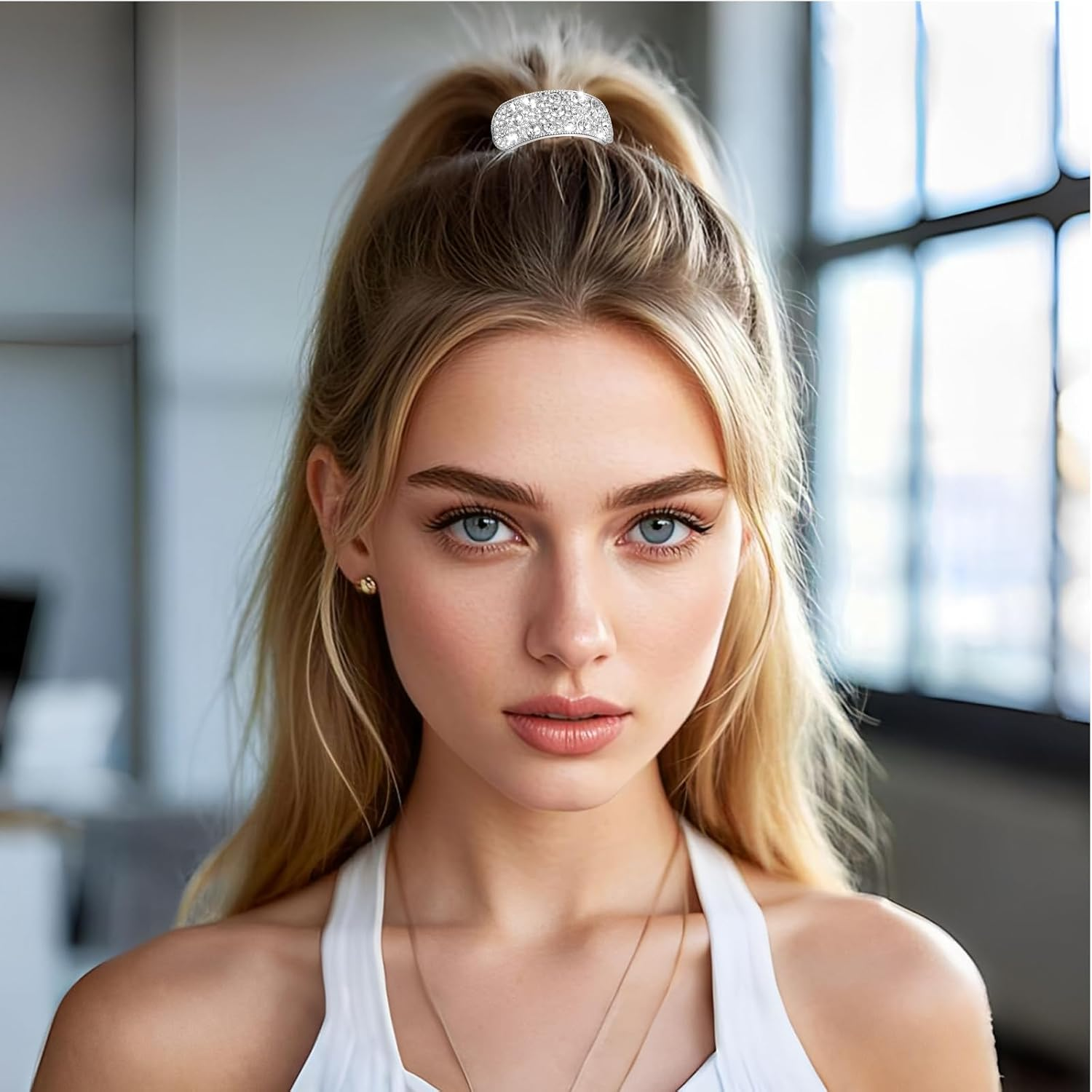 4Pcs Rhinestone Ponytail Holder, Silver Sparkly Crystal Hair Ties Elastic Scrunchies Decorative Hair Accessories for Women Girls image number 6