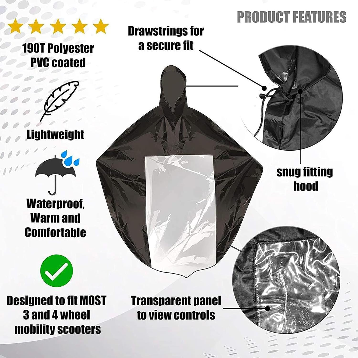 Mobility Scooter Rain Cover Waterproof Material Protect You and Your Scooter from Rain Snow Sleet and Sun image number 5