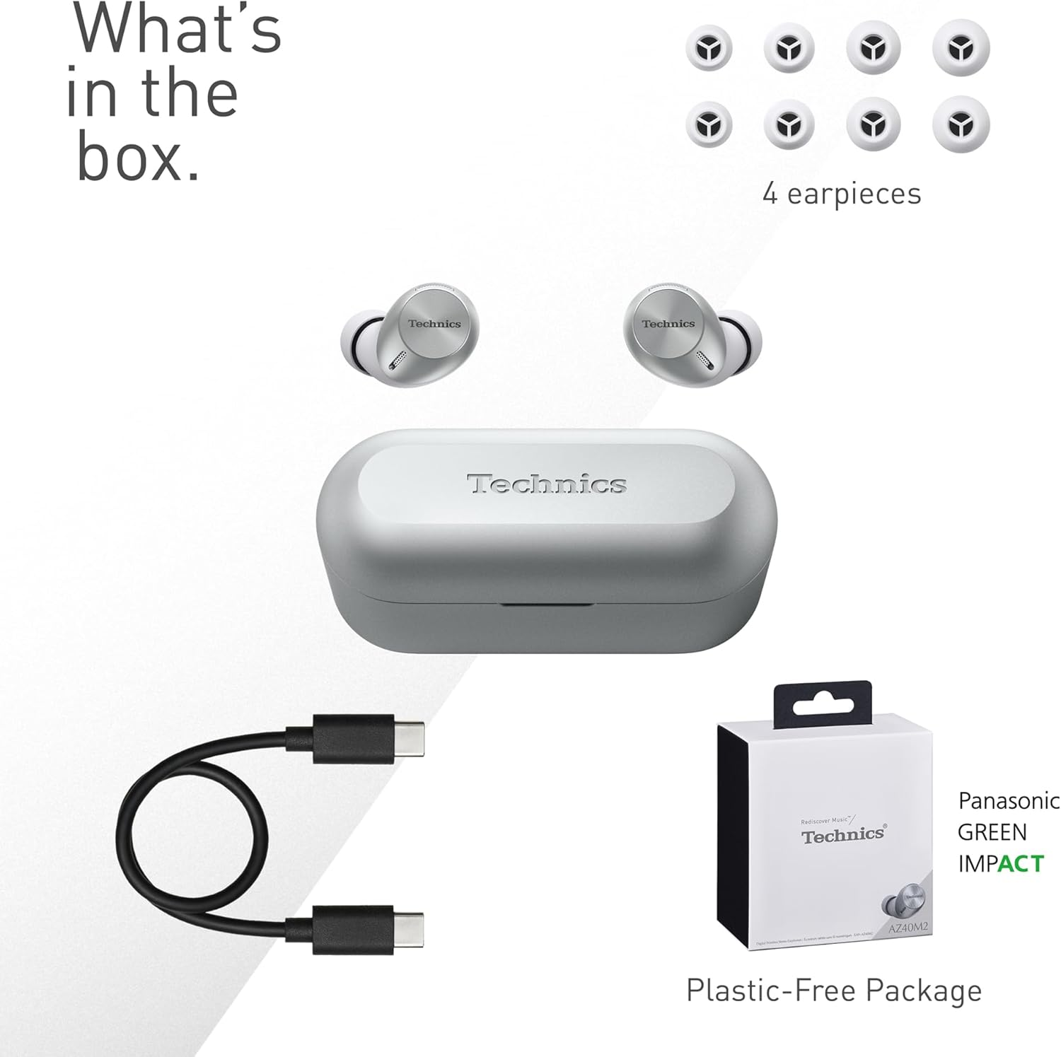 Technics AZ40M2 True Wireless Bluetooth Earbuds with Active Noise Cancellation, Multipoint Connection, Mic, and up to 5.5 Hours Play Time, Silver(Eah-Az40M2Es) - Black image number 7
