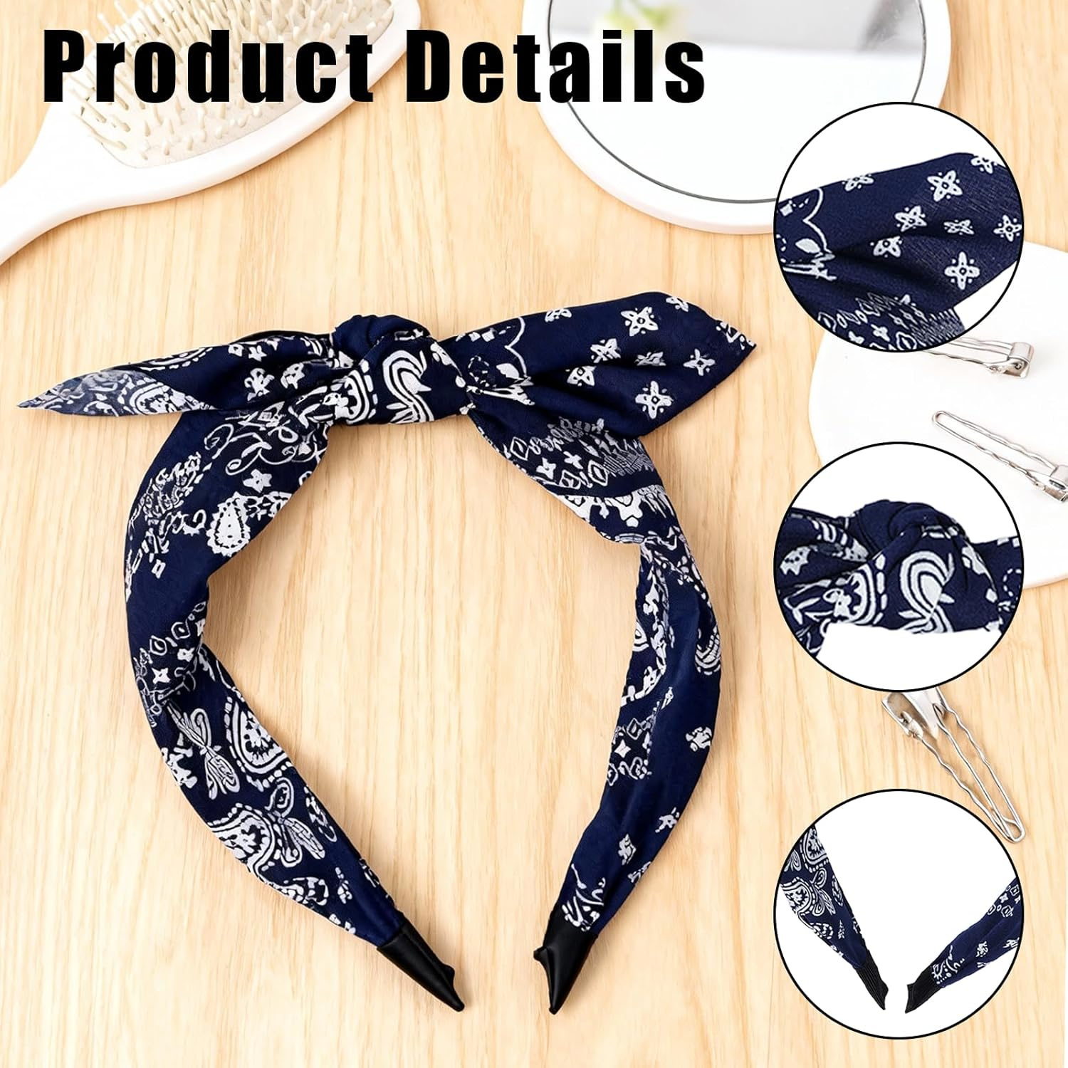 Pack of 4 Rockabilly Wide Headband, Paisley Women'S Vintage Hair Band with Bow, Non-Slip Rockabilly Hair Accessories Headpiece for Girls Women image number 5
