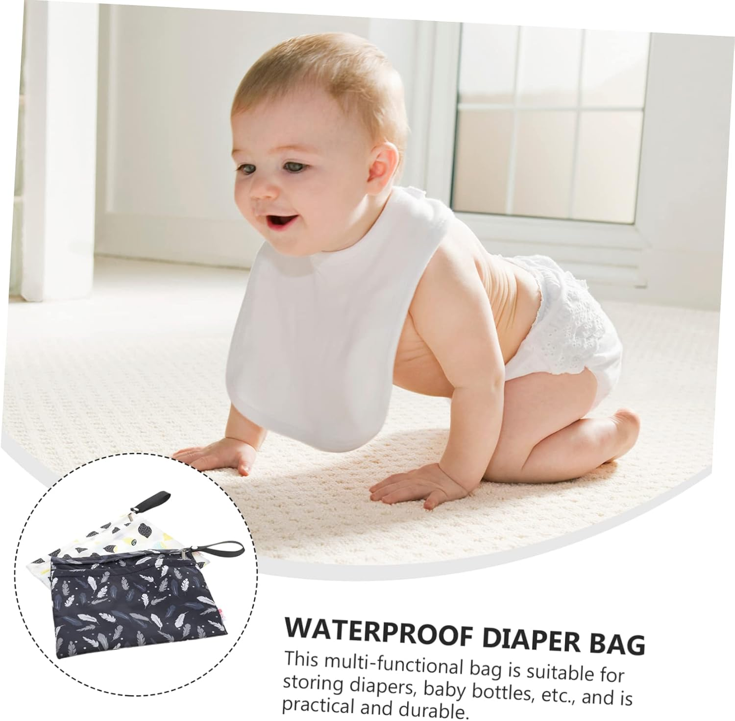 2Pcs Multi-Functional Nappy Bags Diaper Bags for Travel Waterproof Baby Diaper Storage Bag with Zipper Lemon Colors for Outdoor and Shopping Trips image number 3