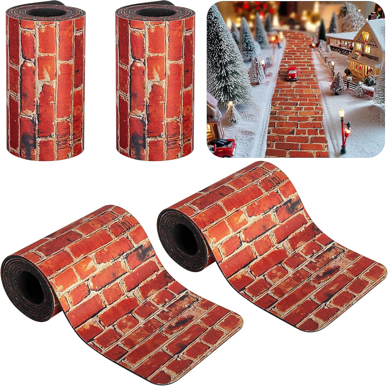 Iceyyyy 4 Pcs Cobblestone Road - 39 X 3.5 Inch Cuttable Christmas Landscape Road - Miniature Village Accessories for DIY Home Garden Decorations