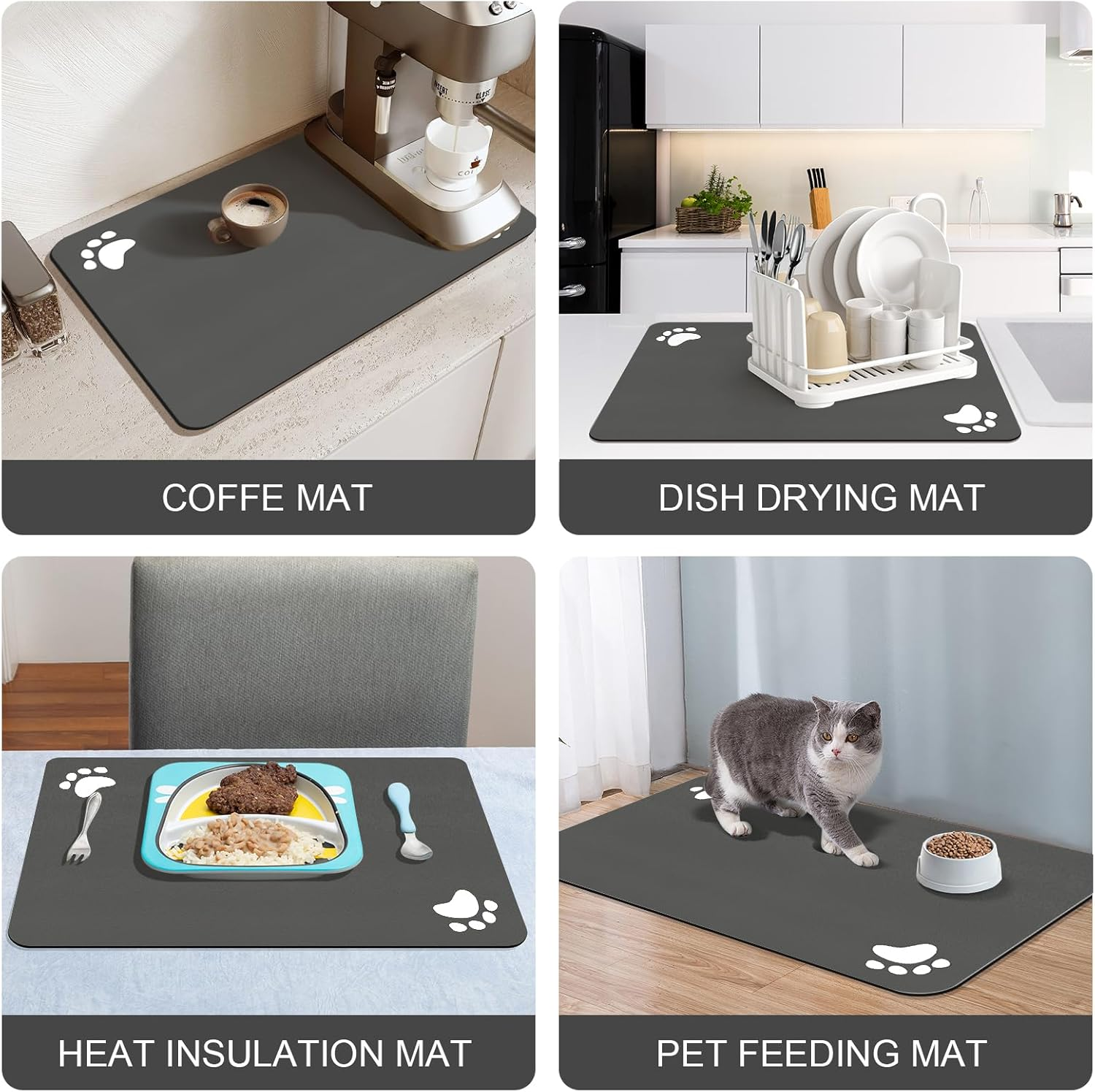 Pet Food Mat,Non-Slip Dog Food Mat, Feeding Mat Quick-Dry Dog Mat for Food and Water Bowl,Pet Placemats for Cat (Dark Gray, 40X60Cm) image number 1